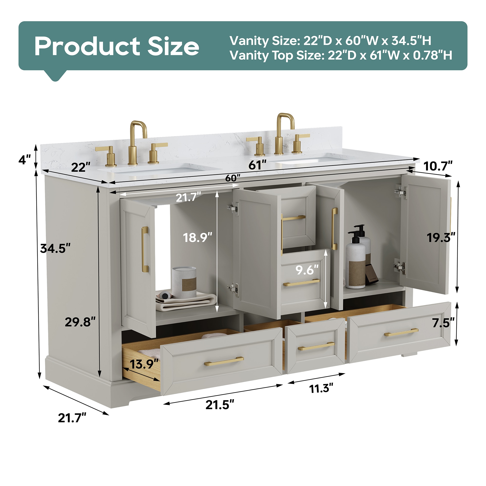 DELUXE LIVING V24028-60FG Bath-Vanity-Combo - View #6