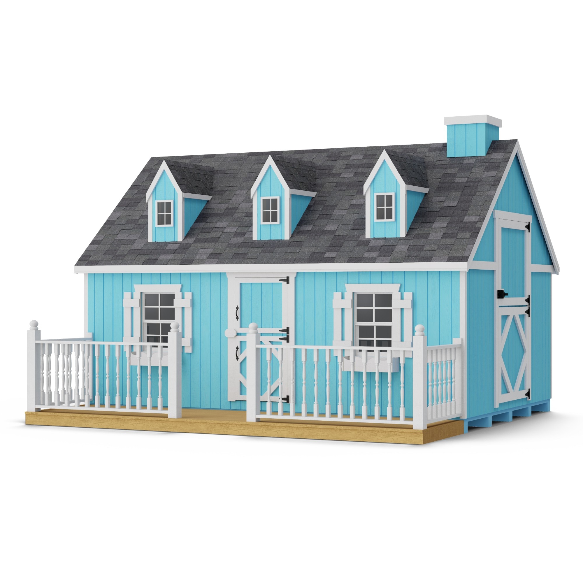 Little Cottage Co 8x12 Cape Cod Playhouse with Deck and Rail, Loft Outdoor Wood Playhouse #8X12CCP-PNK-FK-DRLFT