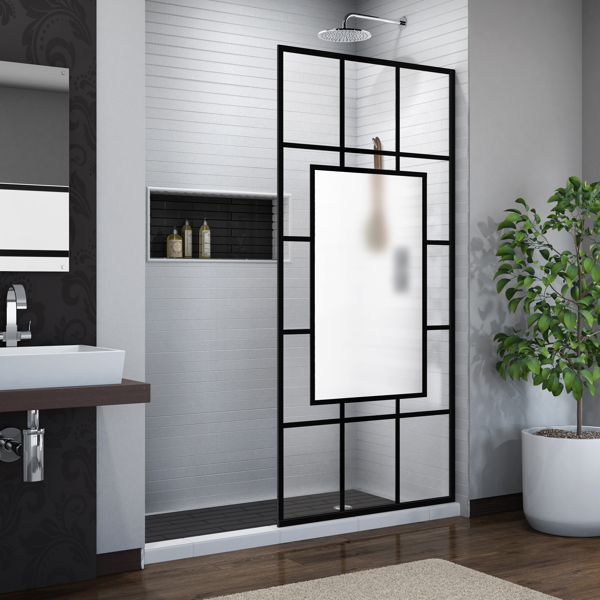 DreamLine SHDR-3234721-86 French Linea Avignon Matte Black 34-in W x 72.0-in H Frameless Fixed Shower door 3/8-in Thick Clear Glass