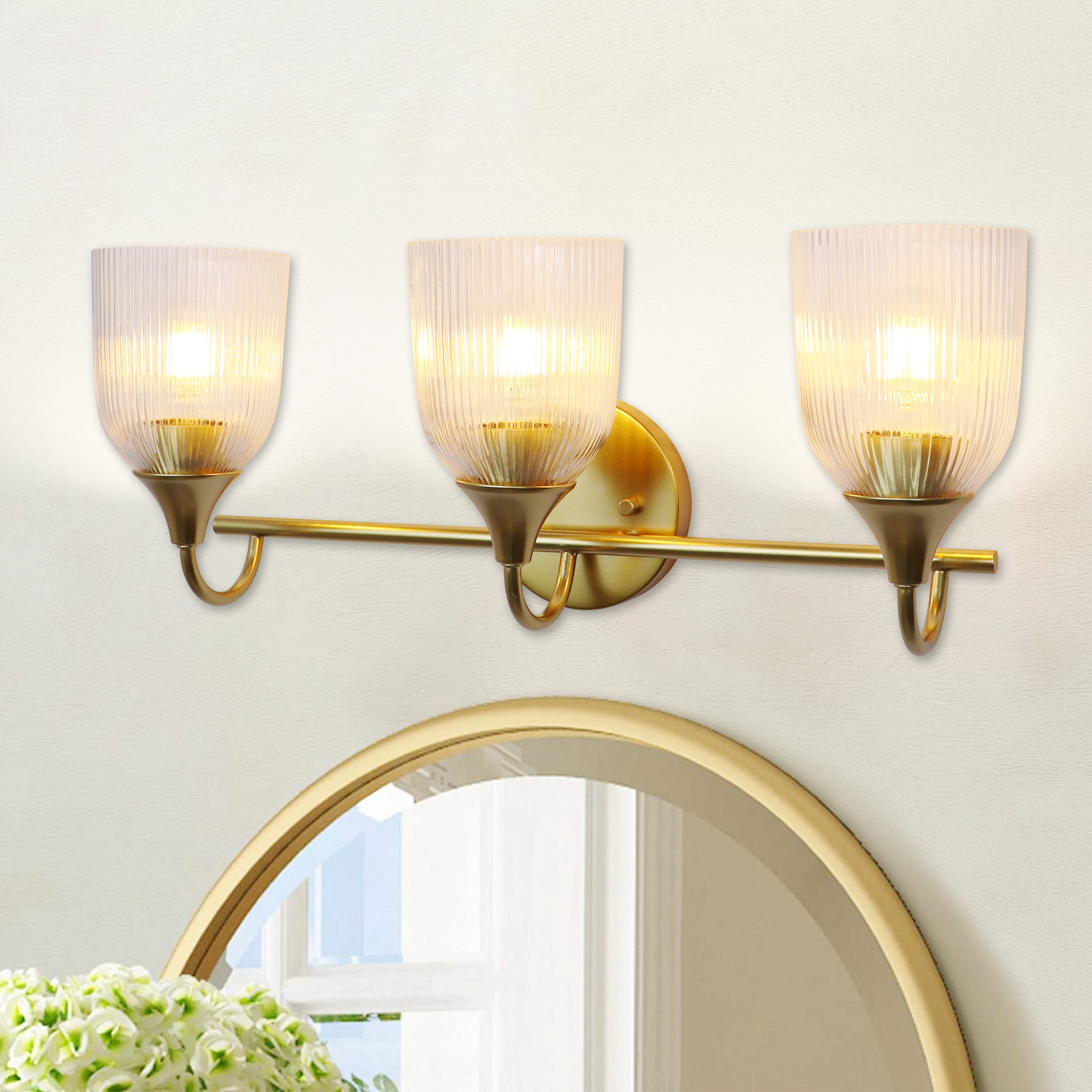  WL093-SB Dura 22-in 3 -Light Brushed Gold Modern/contemporary Vanity light