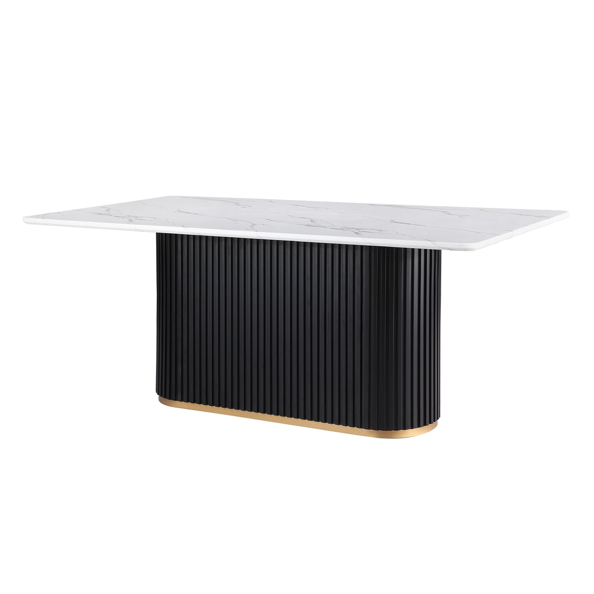 FARATI D2006DT White Contemporary/Modern Dining Table, MDF with Black Metal Pedestal Base 70.6-Inches L x 30-Inches H