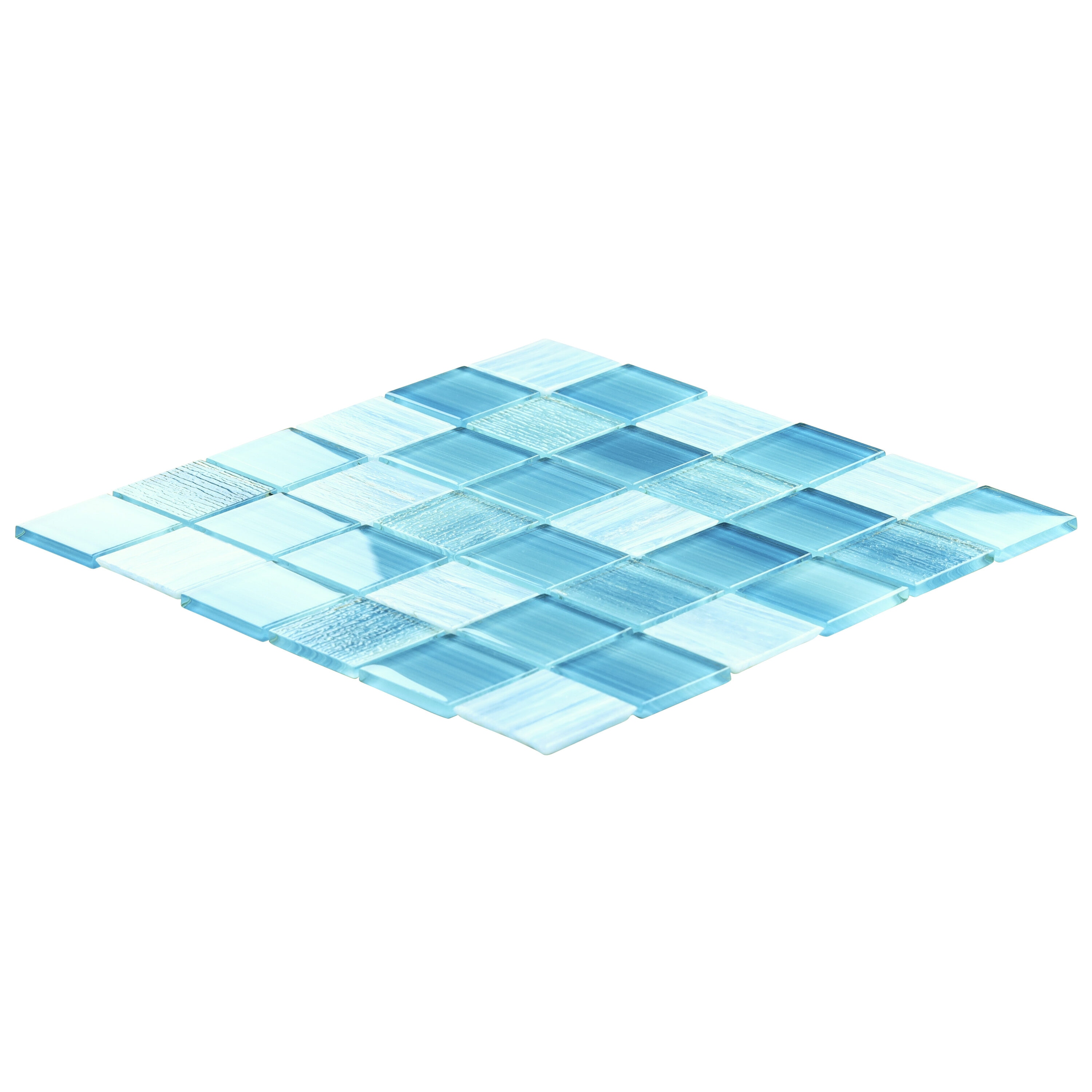 Toluca Teal Polished Glass Mosaic Tile 12'' x 12''