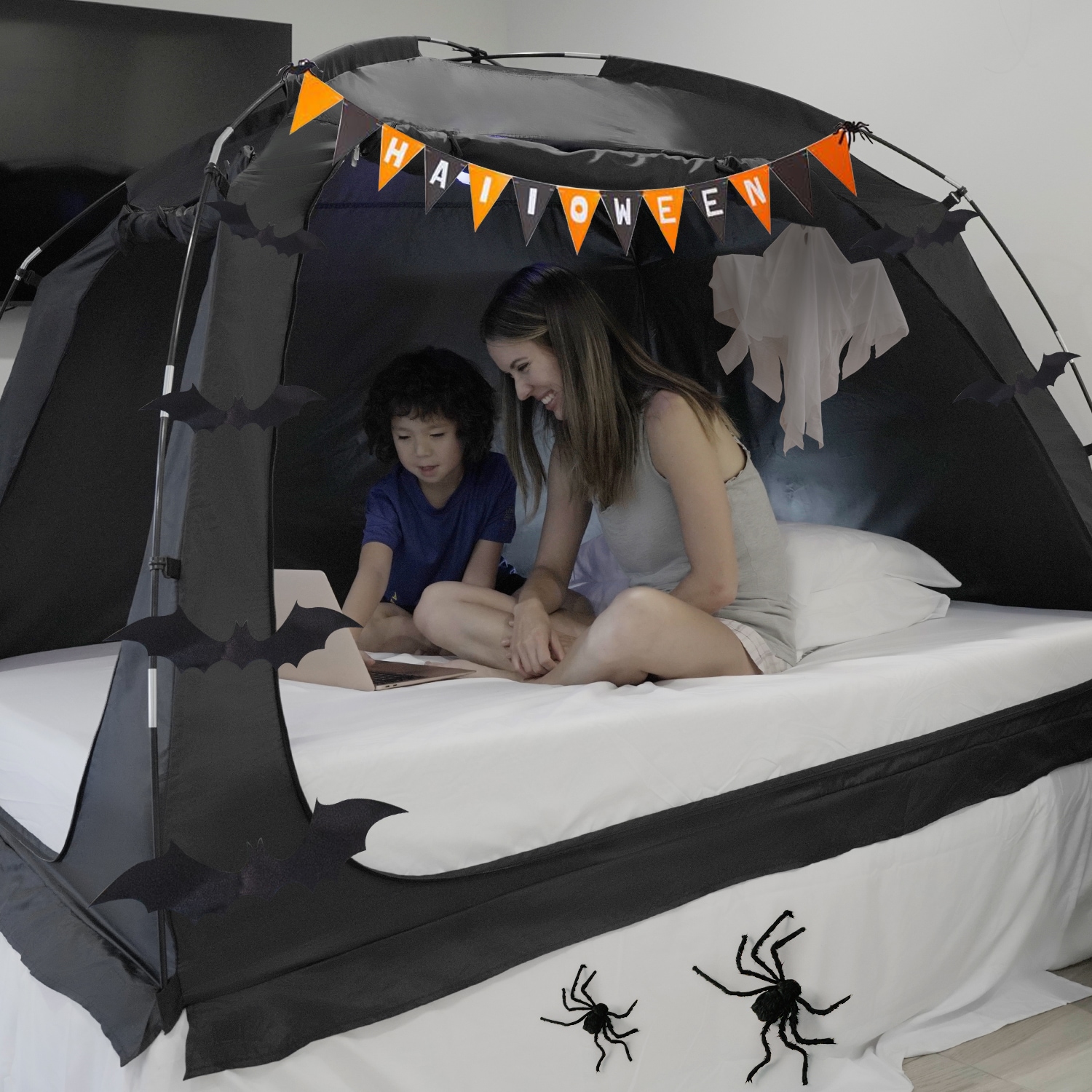 Twin Size Charcoal Black Pongee Bed Tent Canopy