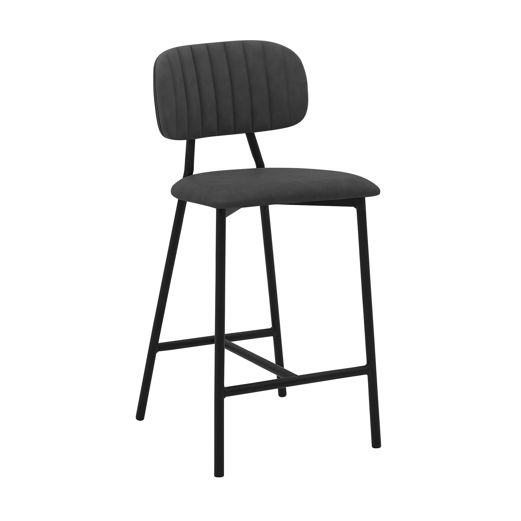HomeRoots 4000477027 Gray 1-in H Short Round seat Upholstered Metal Bar Stool and Back