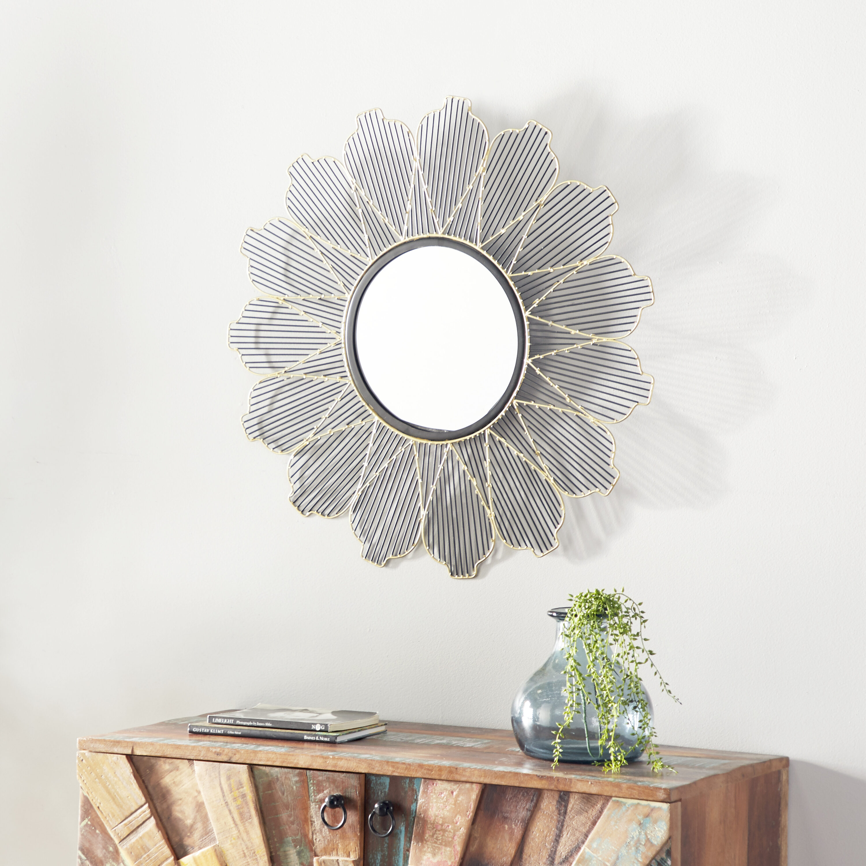 Grayson Lane 29-in W x 29-in H Sunburst Black Framed Wall Mirror at ...