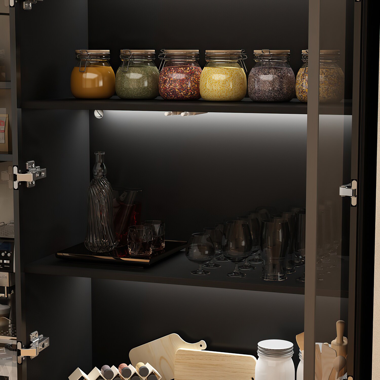 FUFU&GAGA Contemporary/Modern Black Curio Cabinet with Wine Storage in ...