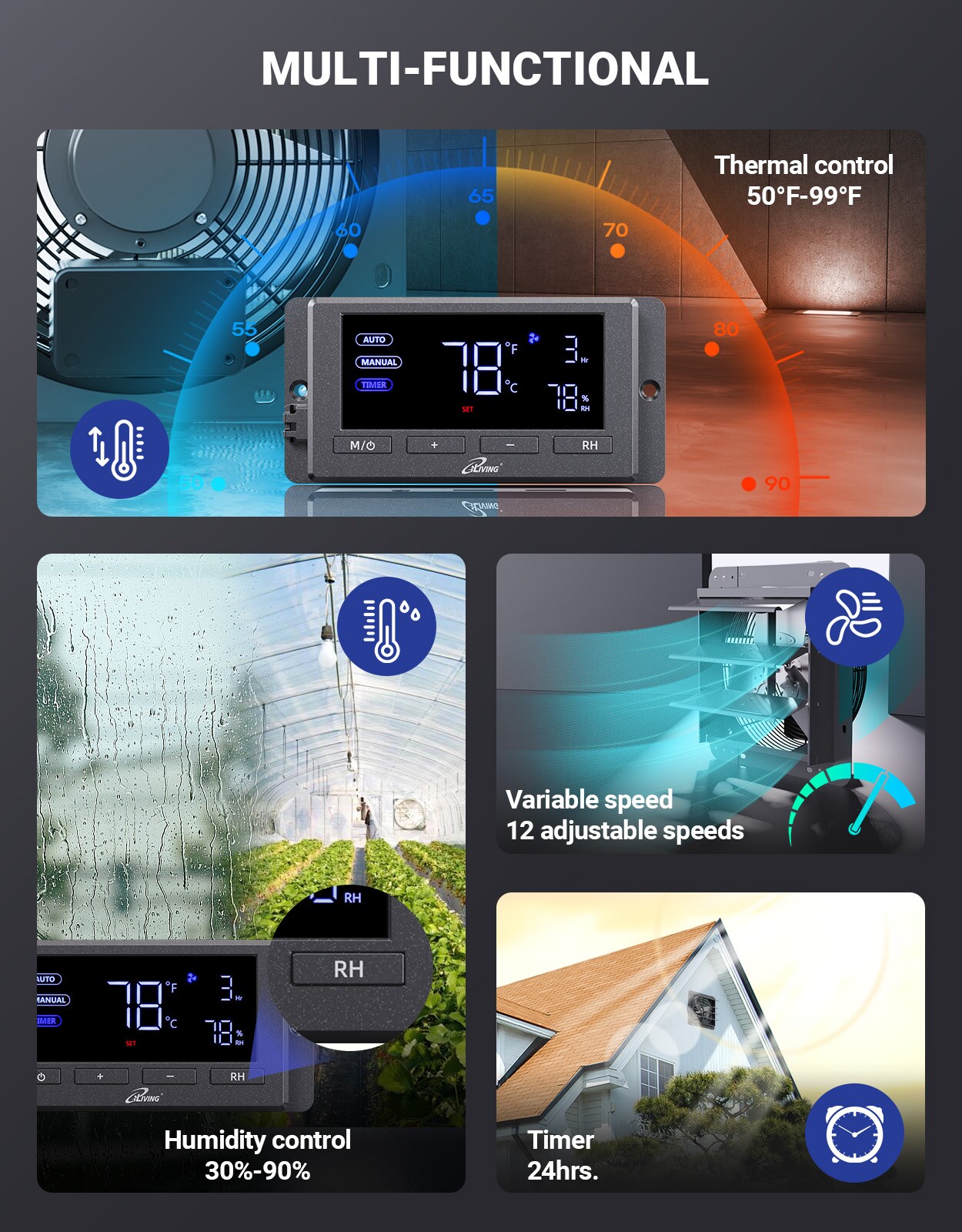 iLIVING ILG8SF12V-DC Wall-Mounted-Fans - View #3