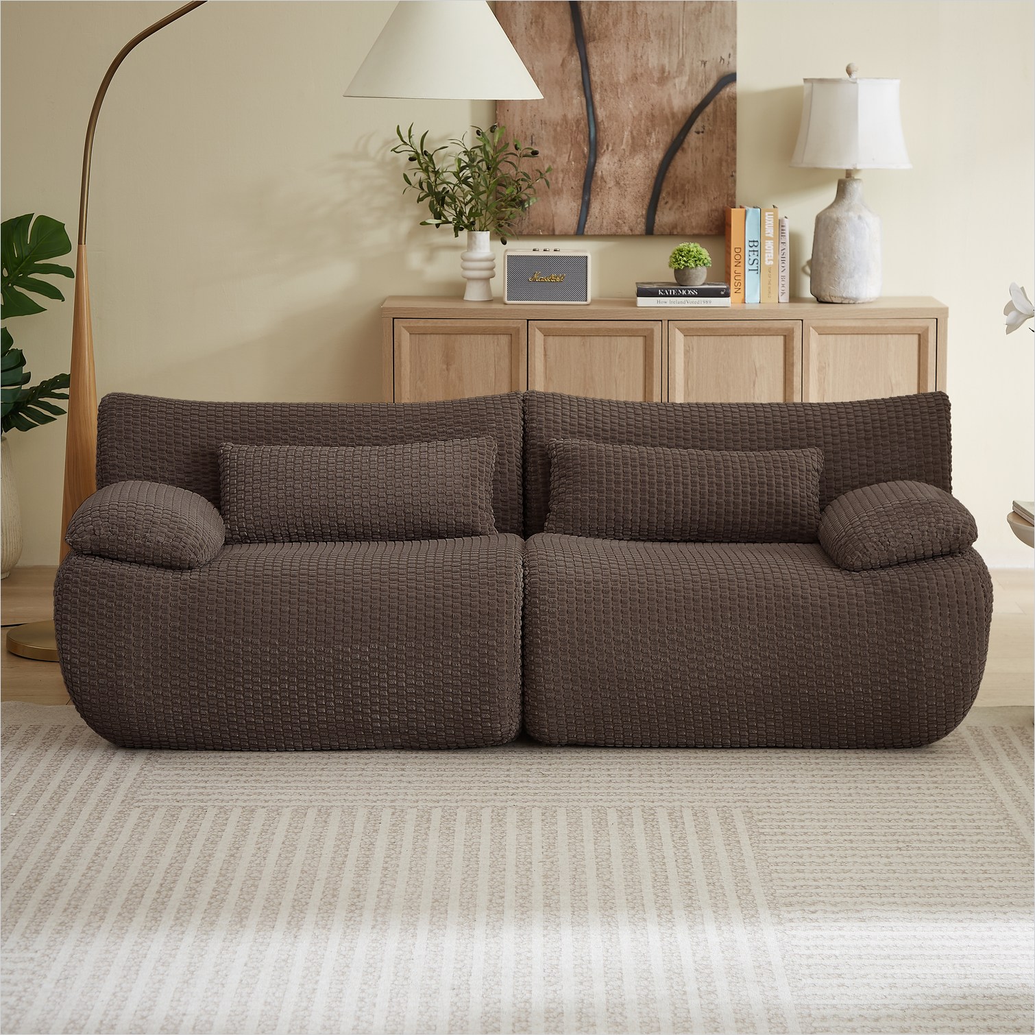 SunJet Oversized Corduroy Loveseat Sofa in Classic Brown Modern Modular ...