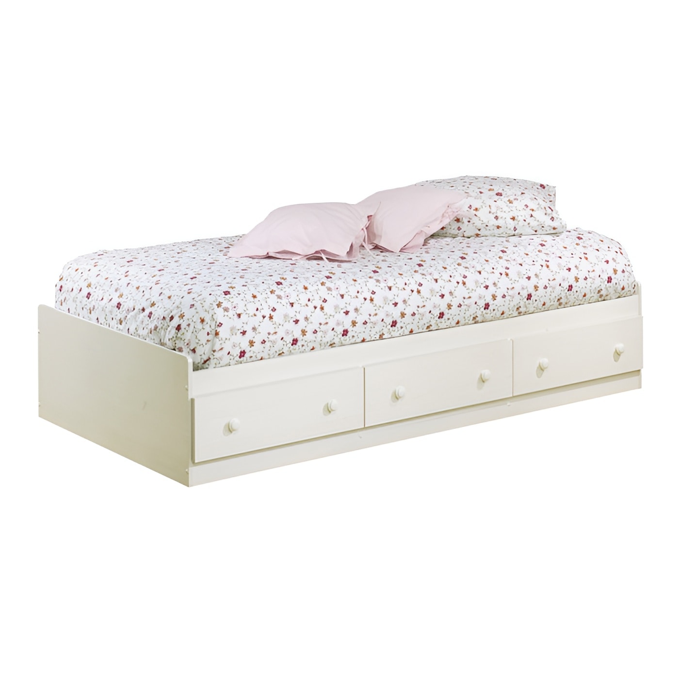 Slickblue White Twin Sized Platform Storage Bed with Integrated Storage ...
