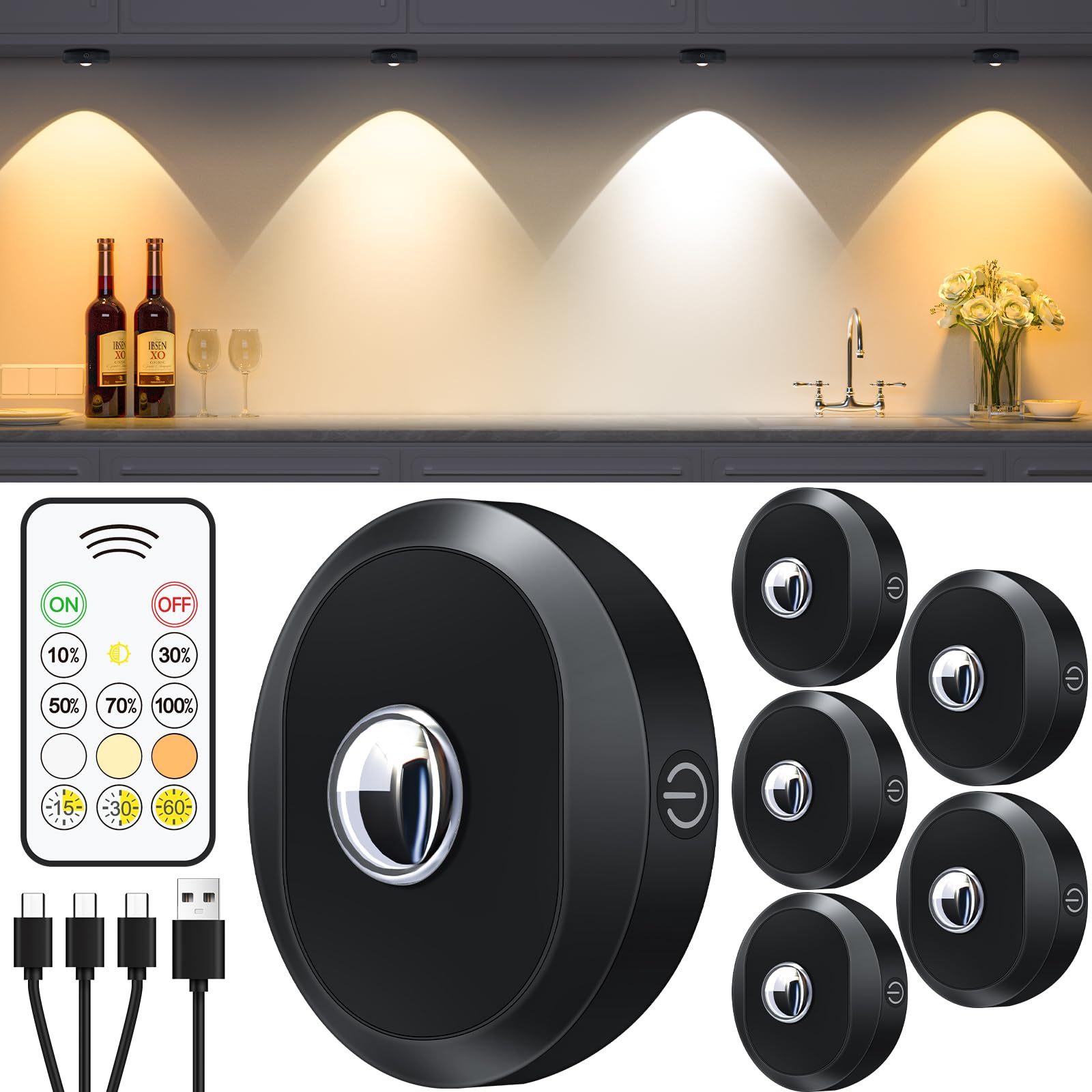 Adrinfly renewable power Puck Lights with Remote Control Wireless Under ...