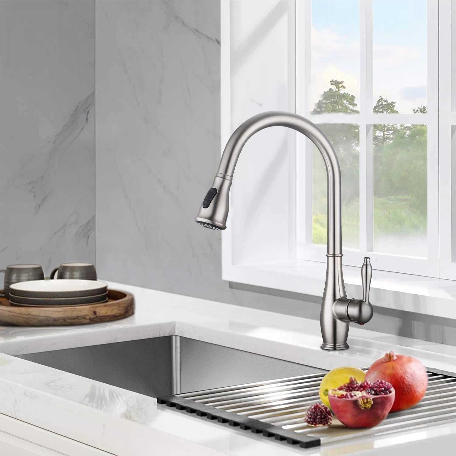 Maincraft 002HK80BN Brushed Nickel Single Handle Deck-mount Pull-down Kitchen Faucet