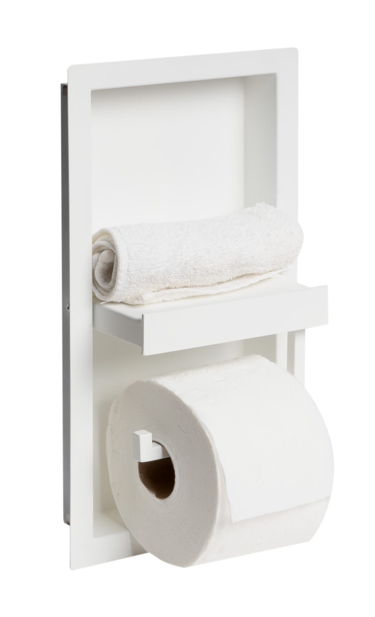 ALFI ABTPNC88-W White Recessed Single post Toilet Paper Holder 1 -Rolls with Storage