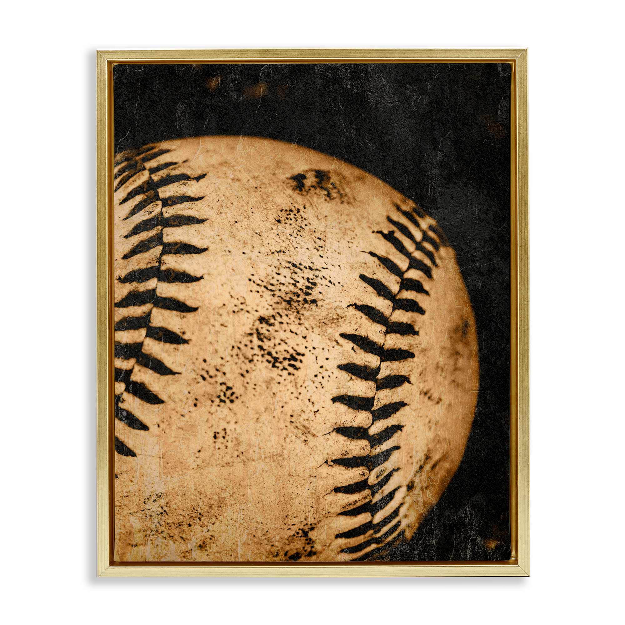 Stupell Industries BS-086-FFG-24X30 Vintage Baseball Close Up Gold Framed Floater Canvas Wall Art By Kim Allen 25 x 31