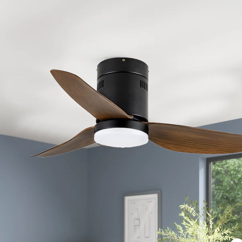 Topcraft Ceiling Fan 40-in Brown with Wood Blades Integrated LED Indoor ...