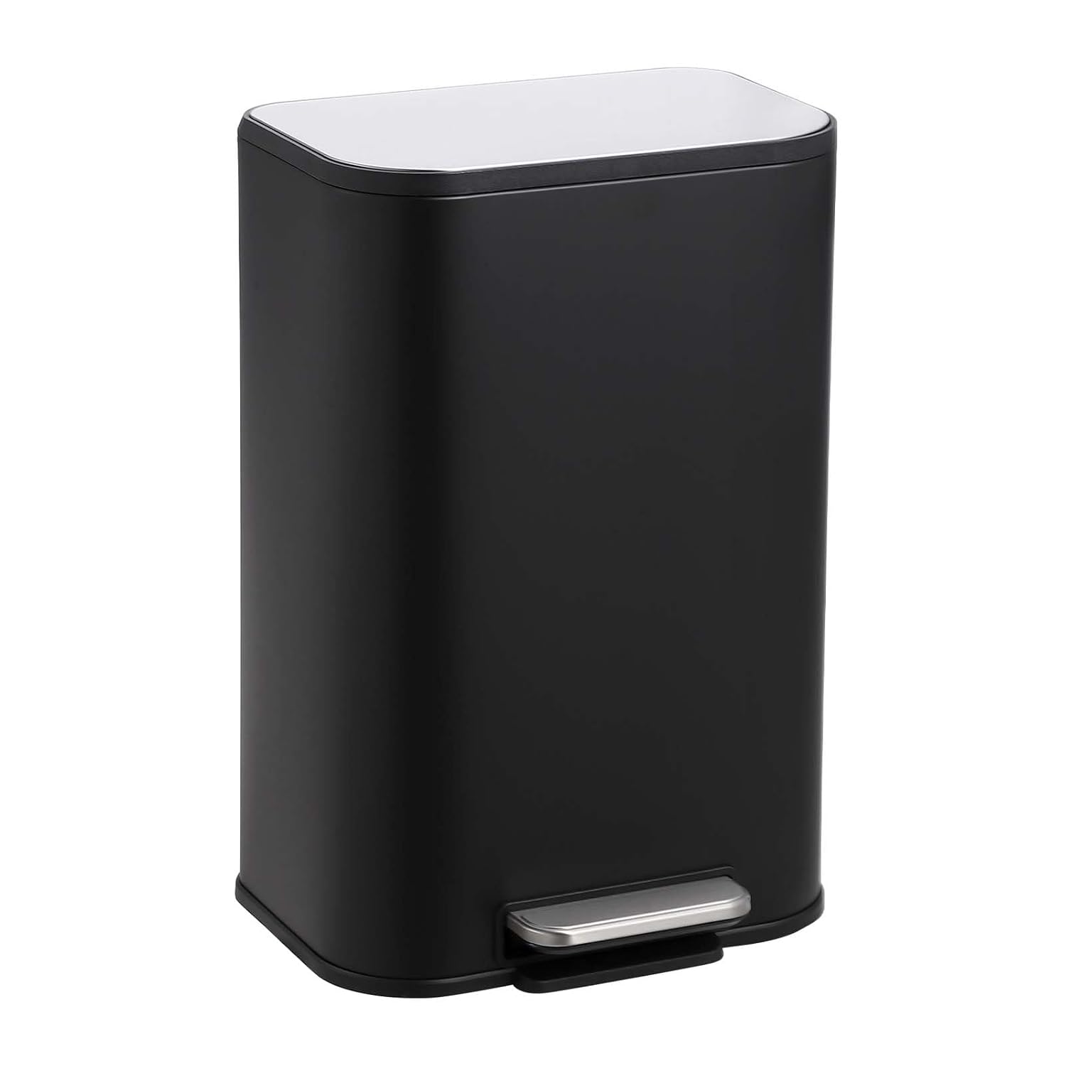 WhizMax JXNAG-PIS-3337SUUQ Bathroom Trash Can 3.2 Gallon Stainless Steel Garbage Can with Lid Rectangular Small Step Waste Bin with Foot Pedal and Removable Inner Bucket for Kitchen Bedroom Restroom-Matte Black