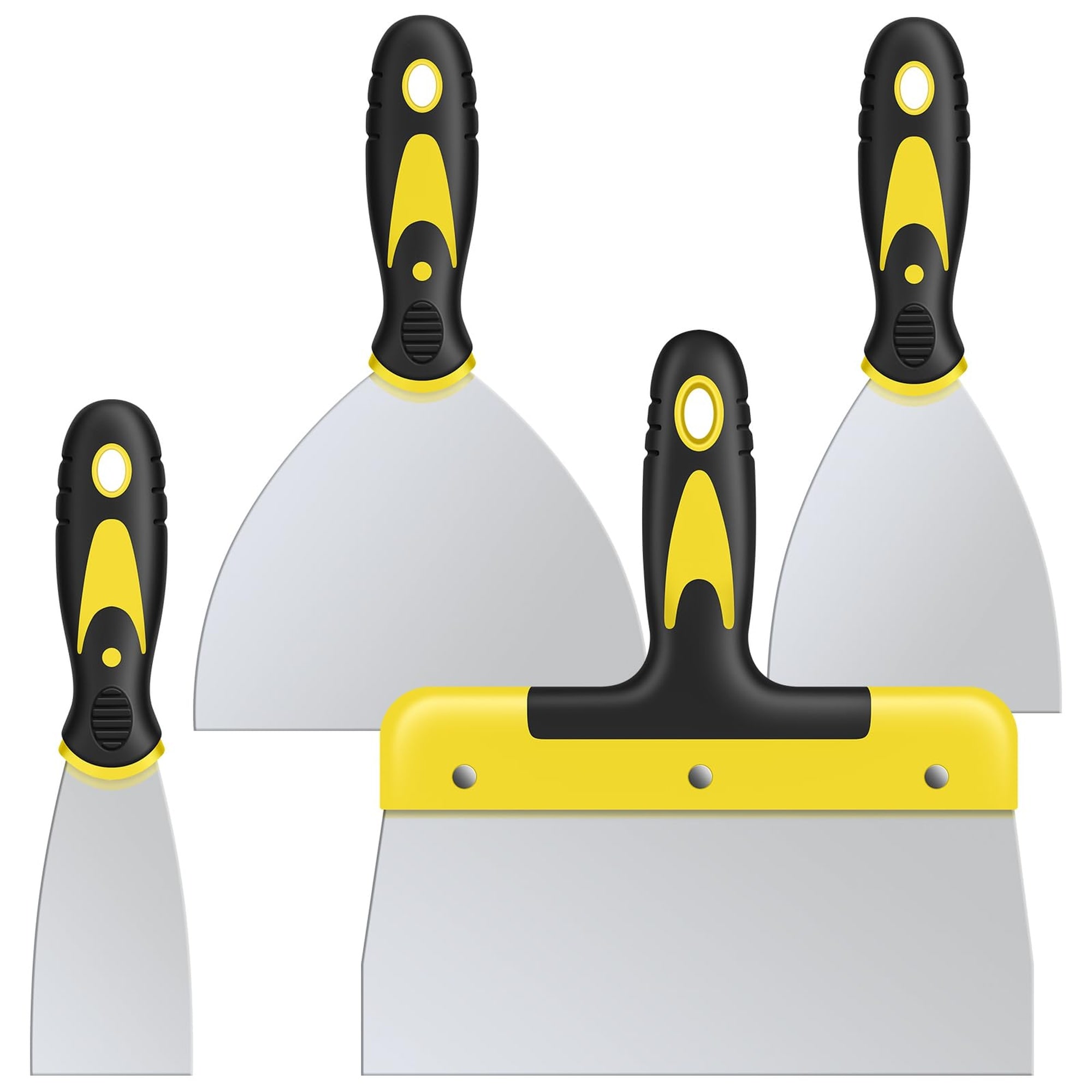 Angel Sar 4 Piece Stainless Steel Putty Knife Set with 2 4 6 8 Inch Blades Comfortable Grip for Drywall Repair Wallpaper Removal Plaster Scraping