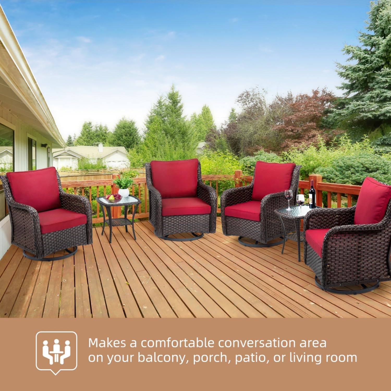 Garvee 3Pcs Patio Furniture Bistro Set Outdoor Wicker Swivel Rocker 360 ...