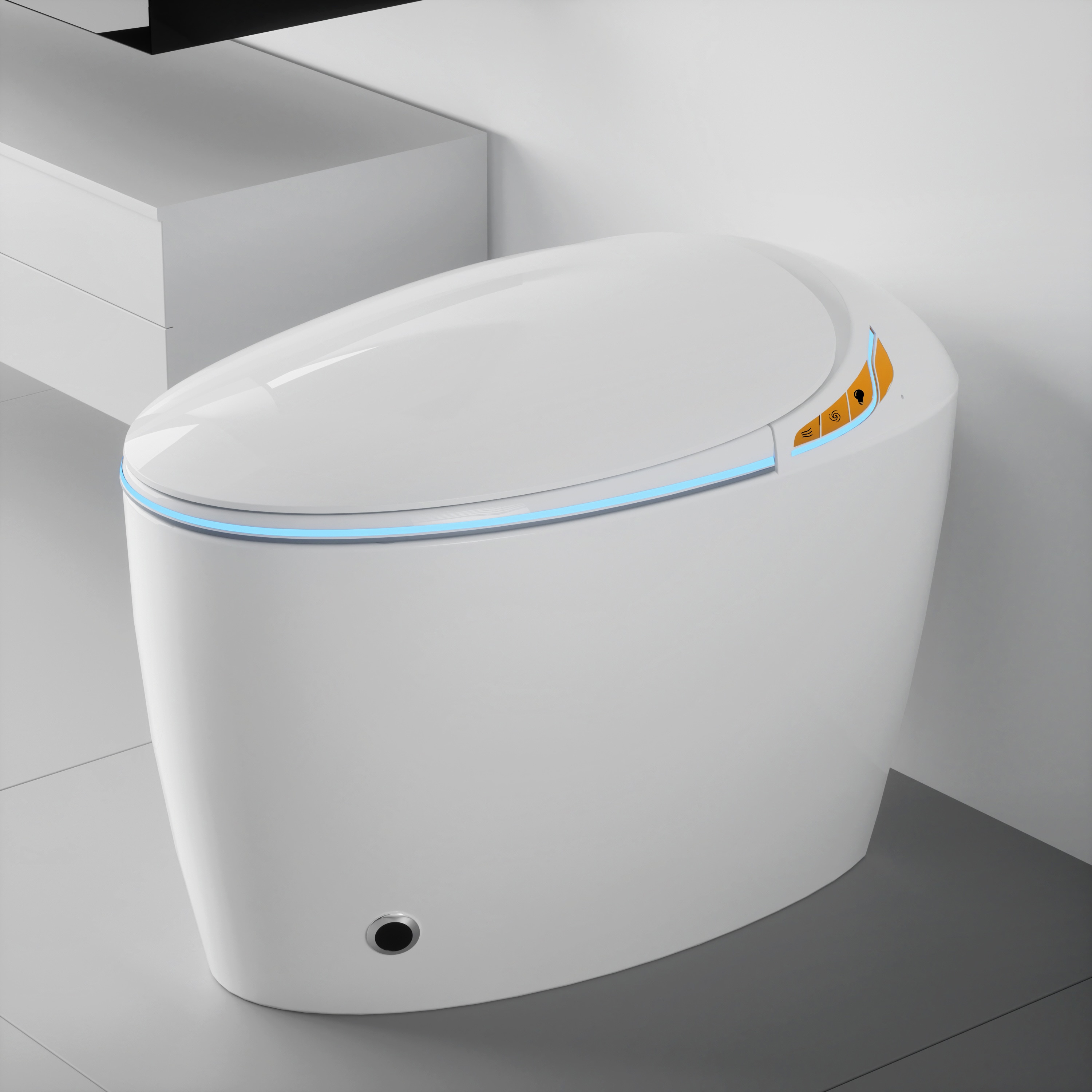LUXEYARD White Smart Toilet Bidet One Piece Auto Open Close Warm Water Dryer Foot Sensor LED Display Night Light