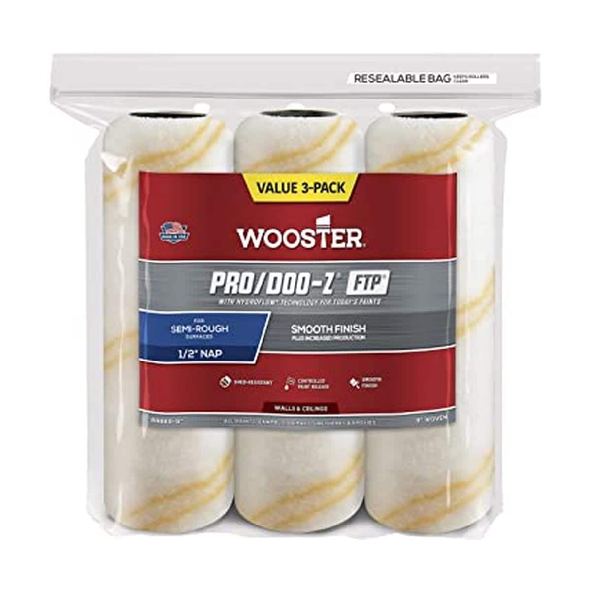 Wooster RR669-9 Genuine 9in Pro/Doo-Z FTP 1/2in Nap 3-Pack Roller Cover - RR669-9