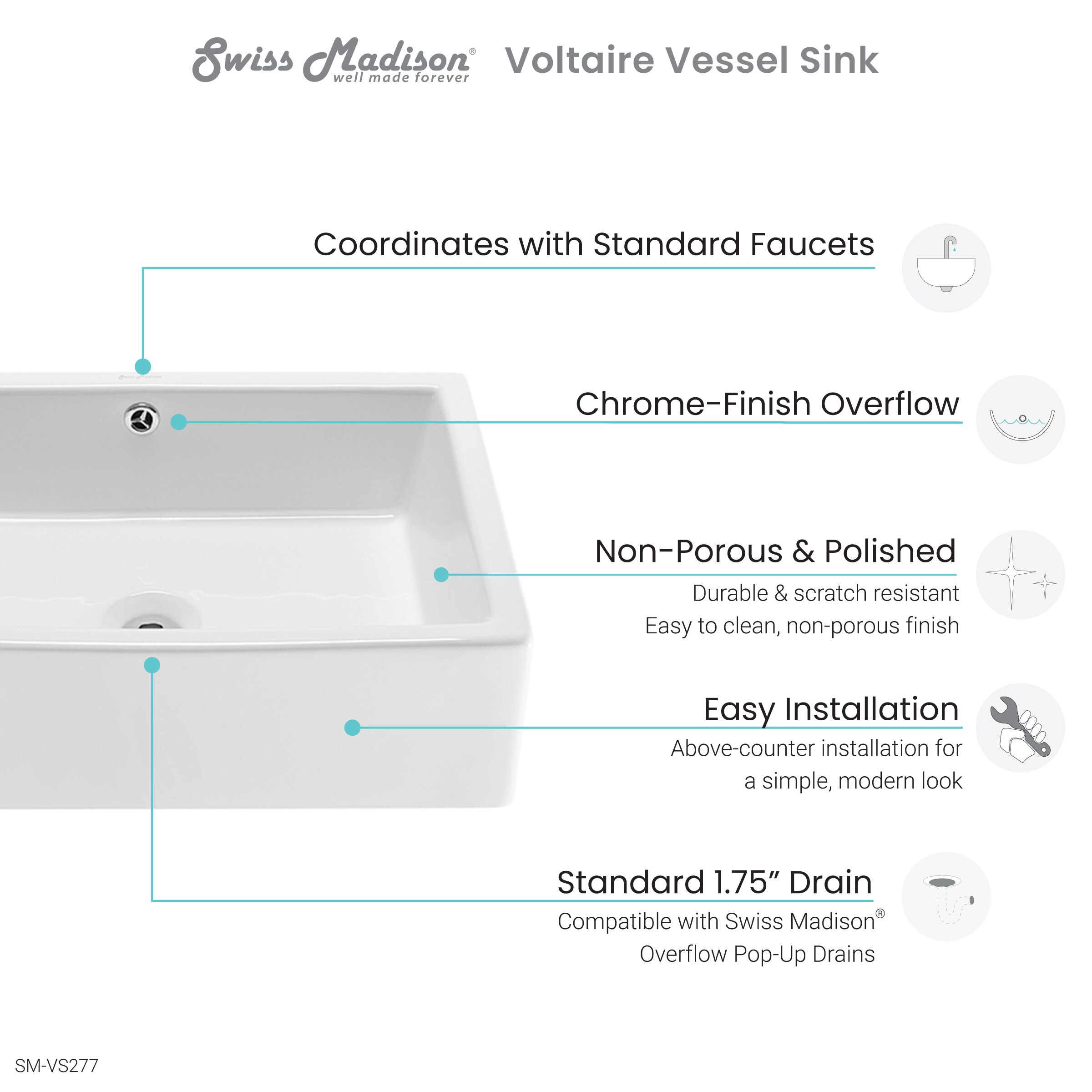 Swiss Madison Voltaire Glossy White Ceramic Vessel Rectangular Modern ...