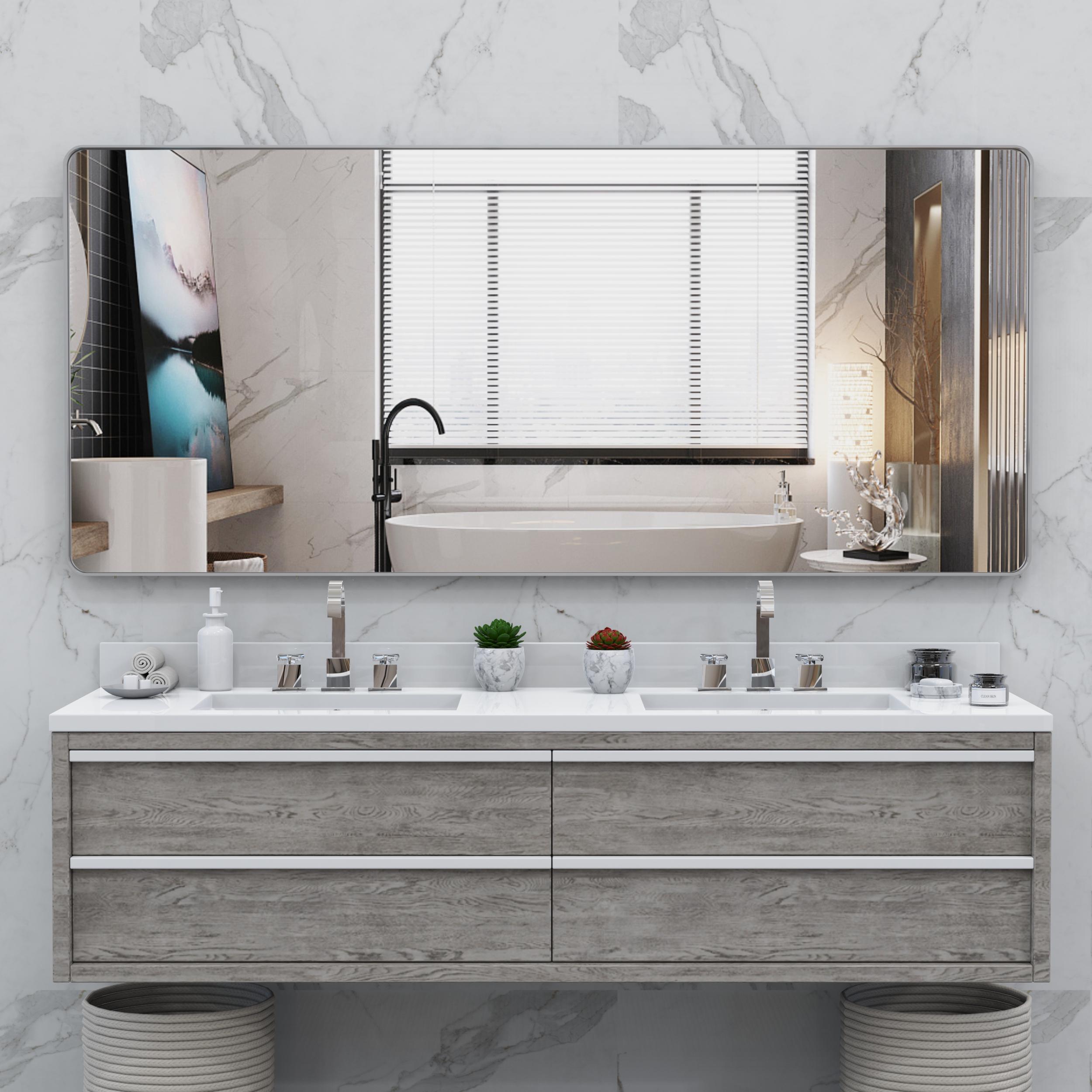 Bayfeve BF-31922-MIR 72-Inches x 32-Inches Framed Rectangle Bathroom Vanity Mirror ( Silver )