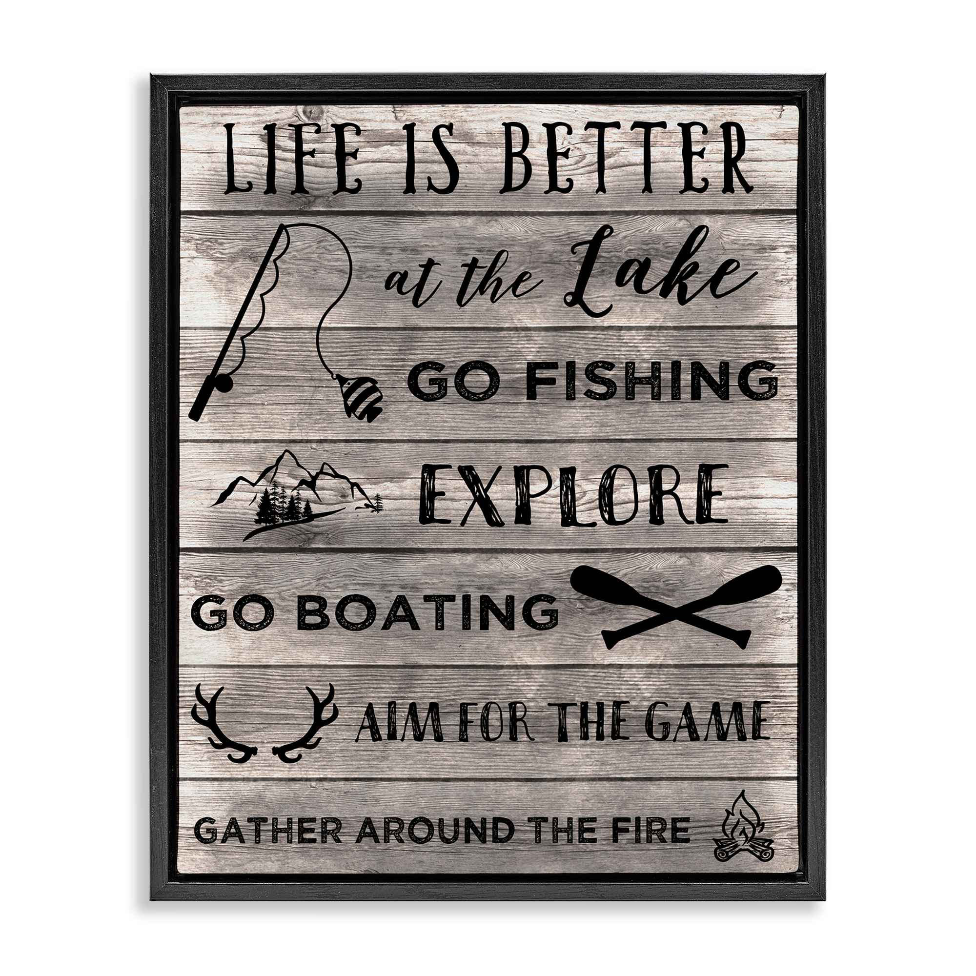 Stupell Industries BS-173-FFB-16X20 Lake Activities and Phrases Black Framed Floater Canvas Wall Art By CAD Designs 17 x 21