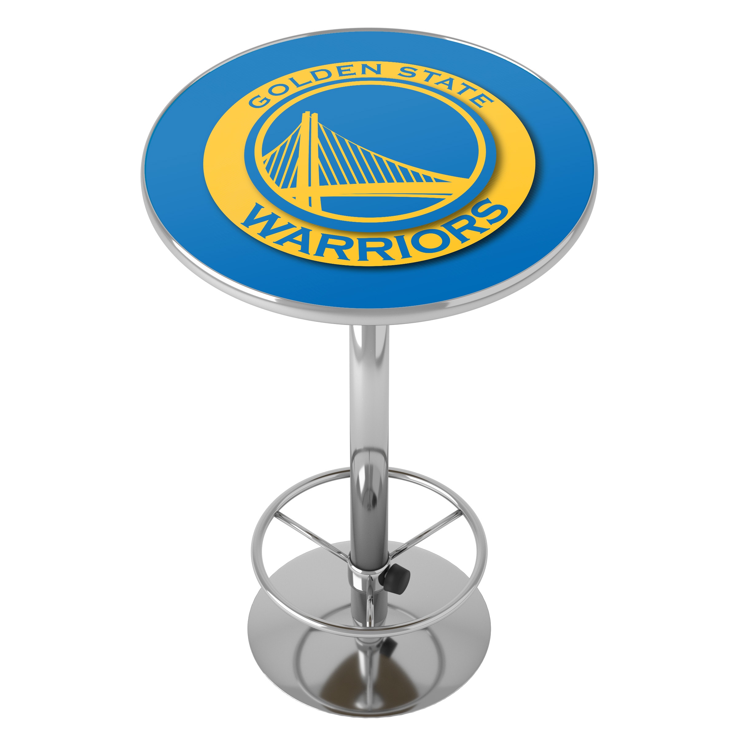 Trademark Gameroom NBA2000-GSW Golden State Warriors Pub Tables Golden State Warriors Round Traditional Bar Table, Composite with Metal Metal Pedestal Base 27.375-in L x 42-in H