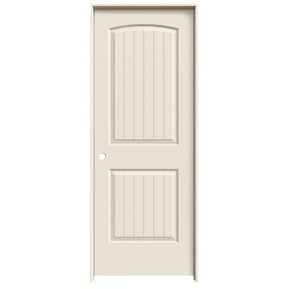 JELD-WEN 28-in x 80-in Hollow Core 2-panel Round Top Plank Right Hand Smooth Primed Molded Composite Flat Jamb Single Prehung Interior Door in White -  JWPRO137500147