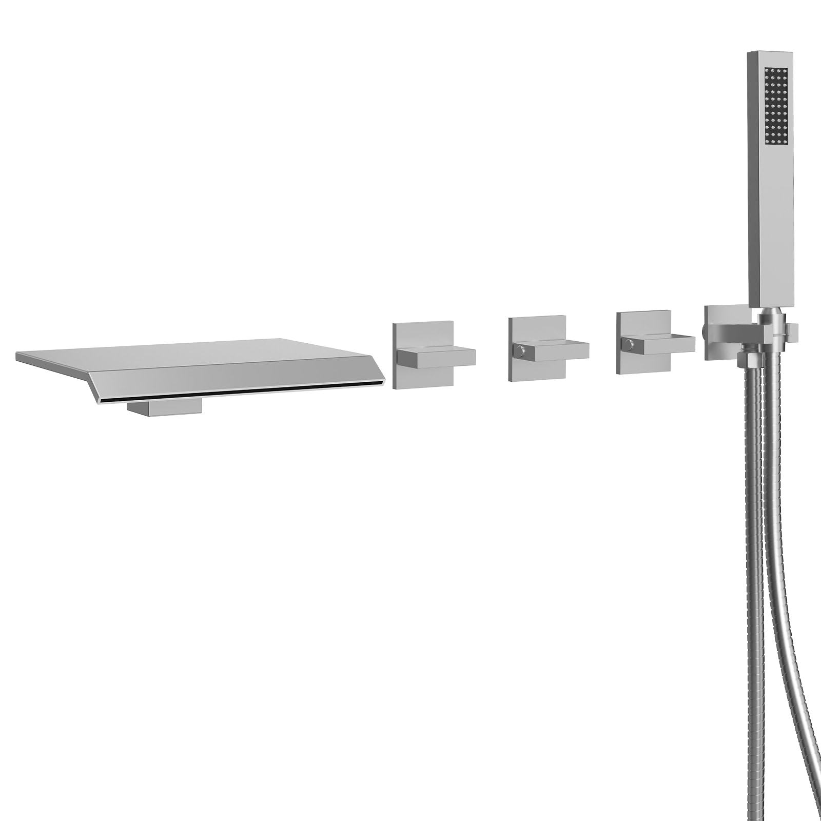 GRANDJOY  Brushed Nickel Wide Waterfall Tub Faucet with Hand Shower Wall Mounted 3-Handle Bathtub and Shower Faucet Valve Included