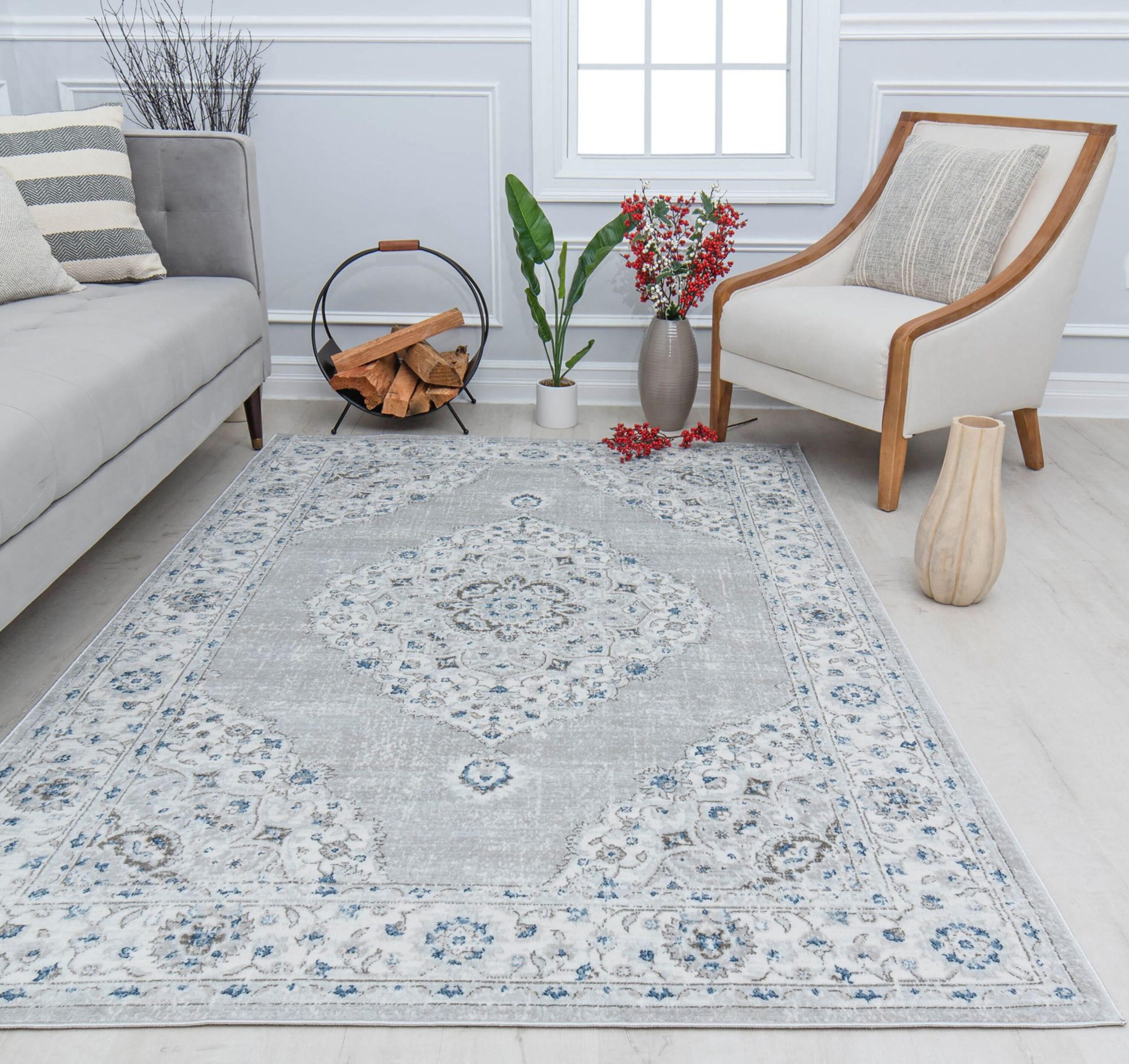 Samina 8 X 10 (ft) Silver Mist Indoor Abstract Vintage Area Rug in Gray | - Rugs America 31040