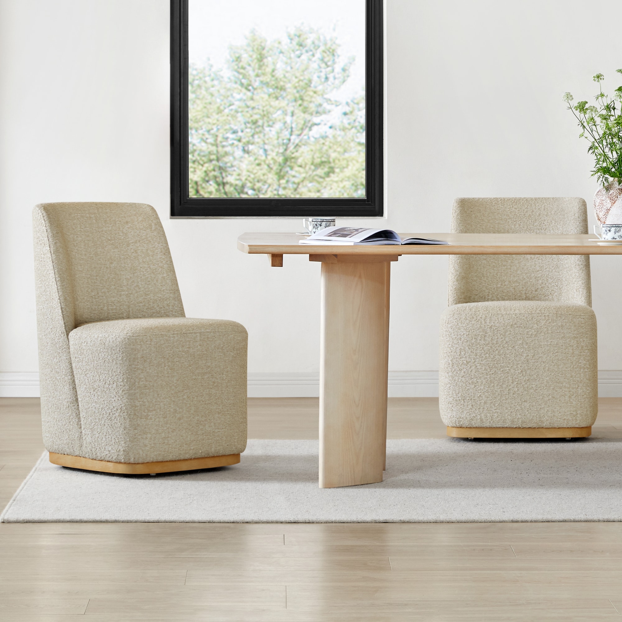 Circle 55 LWSDC72232-A0603211T Oberon Brown Fabric Modern Dining Chairs with Casters Base and Solid Wood Frame for Kitchen and Dining Room (Set of 2)