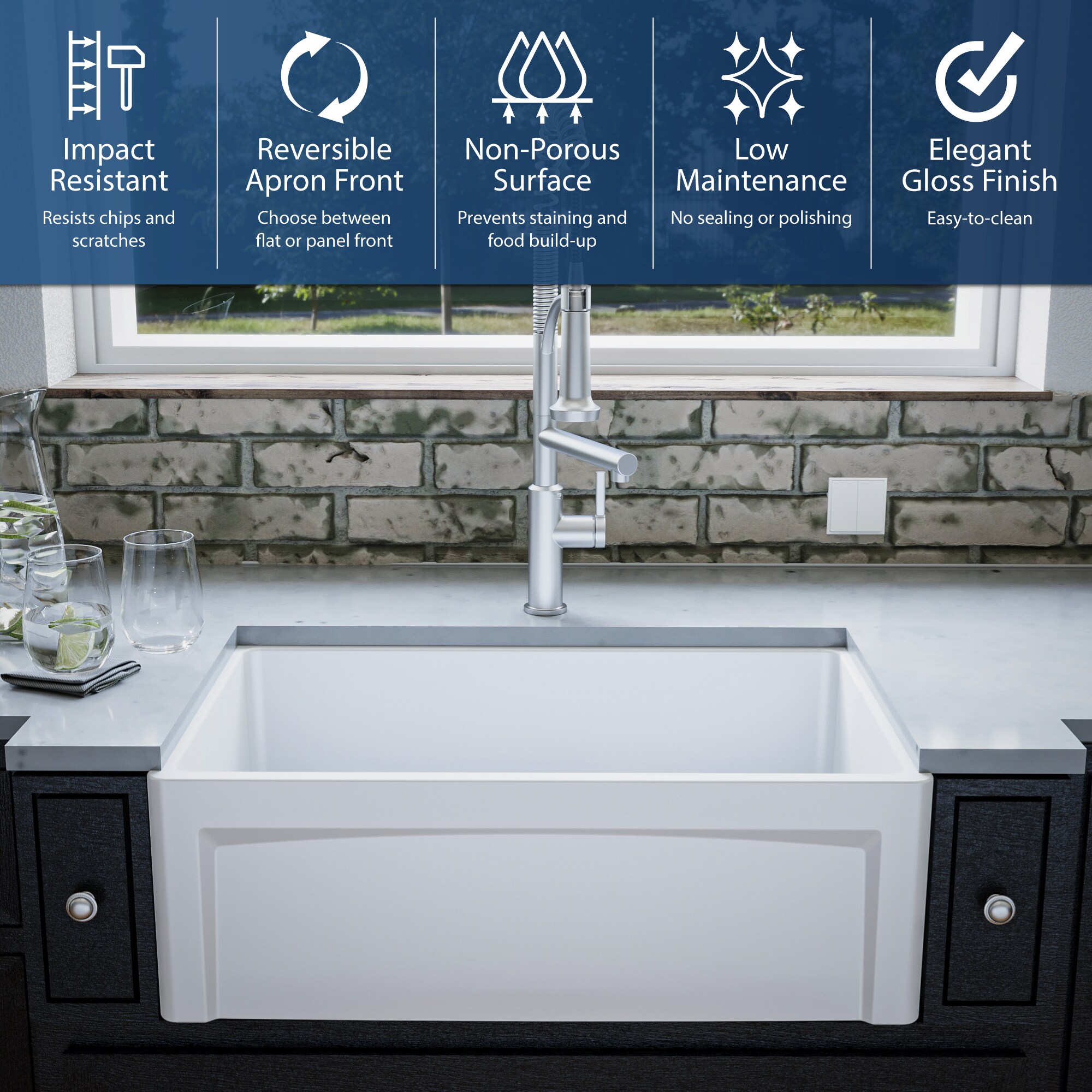 White 30" Single Bowl Fireclay Farmhouse Kitchen Sink