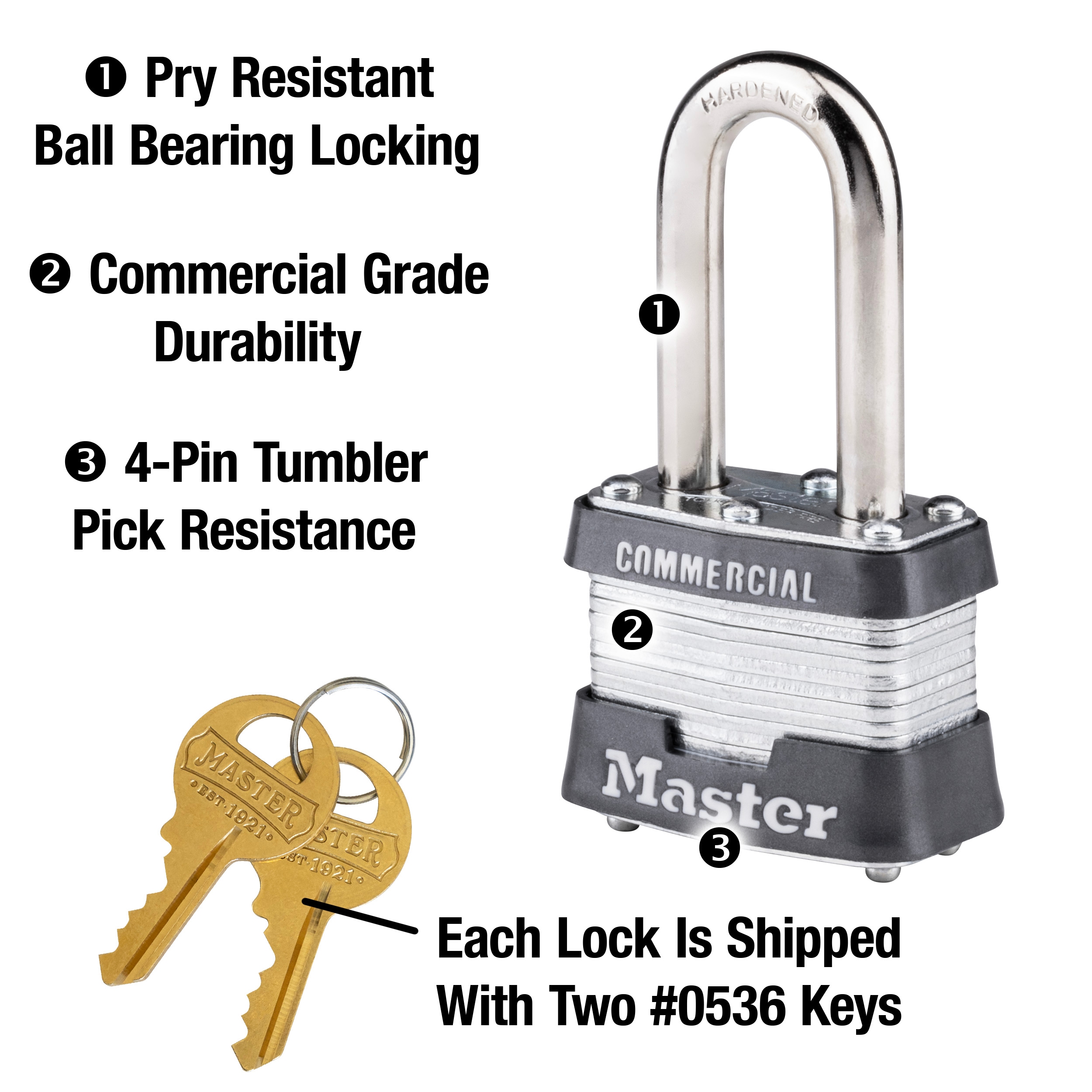 Master Lock 3KALF Outdoor Padlock with Key, 1 Pack,Silver - Combination  Padlocks 
