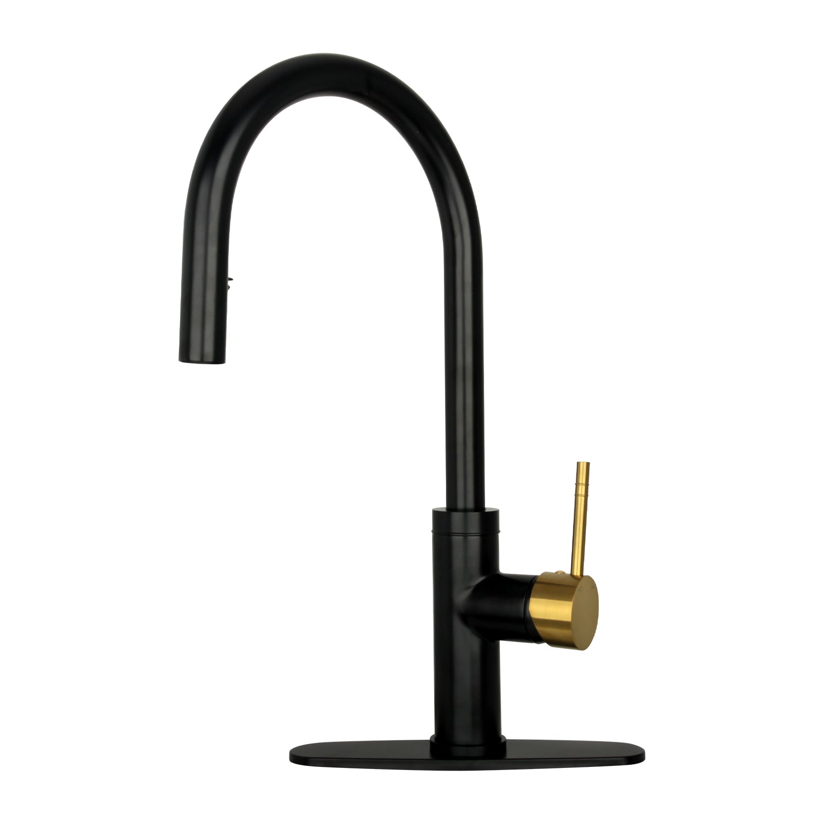 Akicon AK96416-BLBG Matte Black with Brass Gold Single Handle Deck-mount Pull-down Kitchen Faucet with Sprayer ( Deck Plate Included )