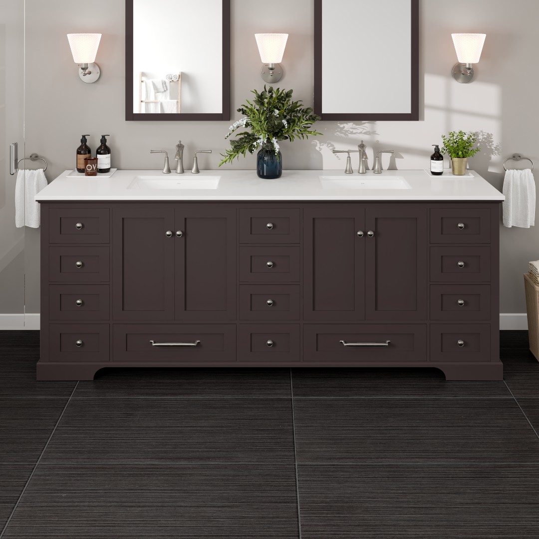 Eviva EVVN43-84GR Frontier 84-in Espresso Undermount Double Sink Bathroom Vanity with White Cultured Marble Top