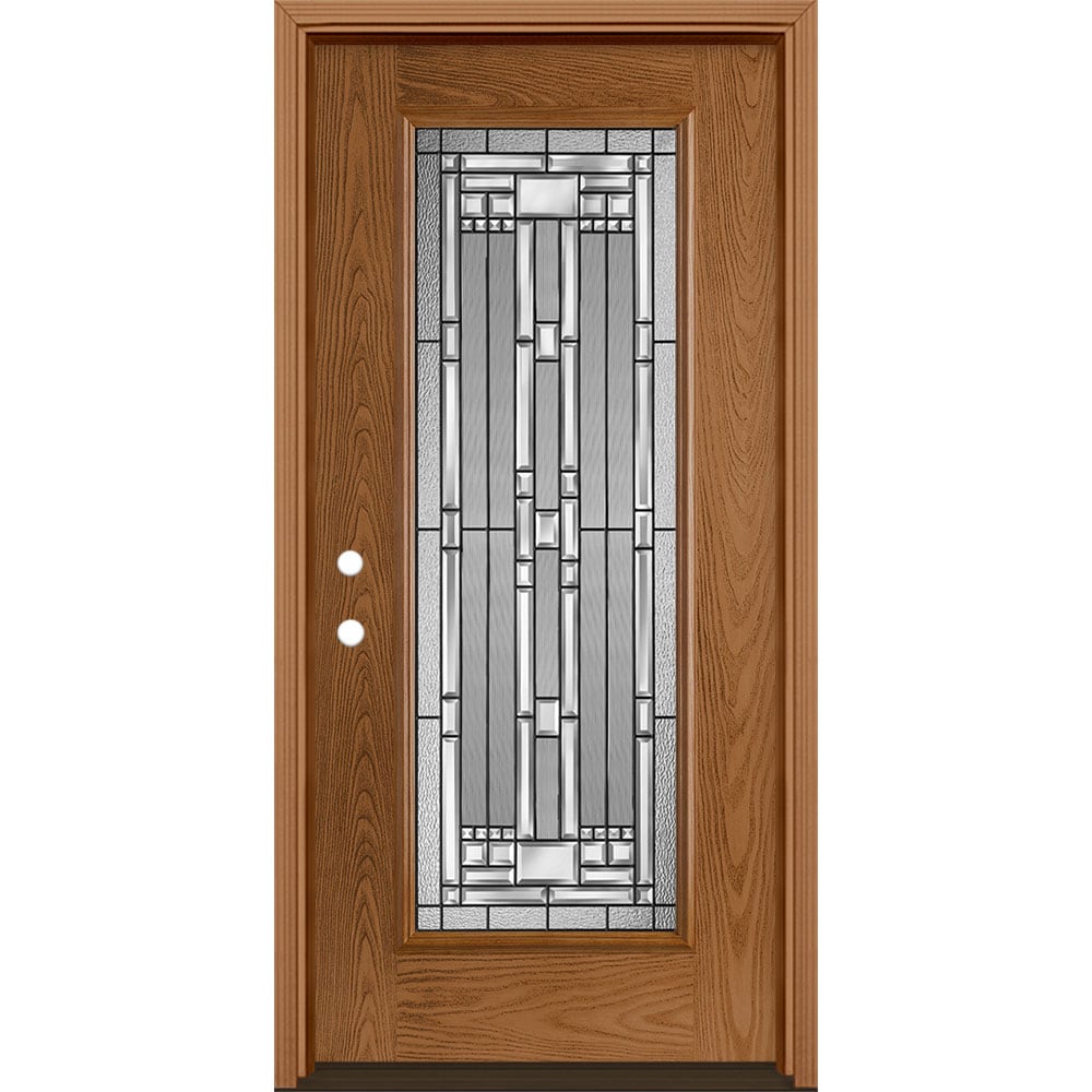 Masonite 3421154 Naples 36-in x 80-in x 4-9/16-in Fiberglass Full lite Right-hand inswing Woodhaven Stained Prehung Front Door with Brickmould Insulating core