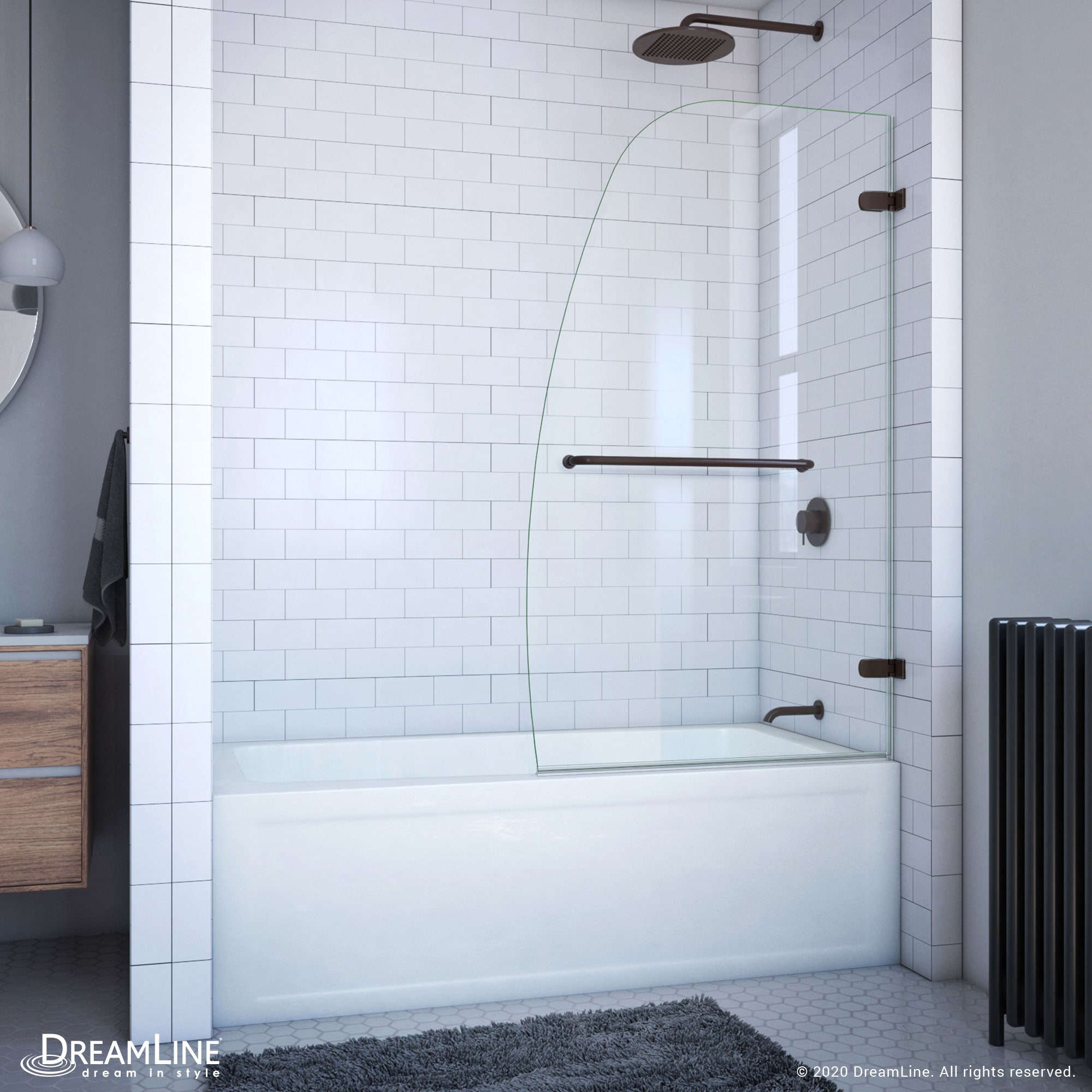 DreamLine SHDR-3534586-06 Aqua Uno Oil Rubbed Bronze 34-5/16-in W x 58-in H Frameless Hinged Bathtub door