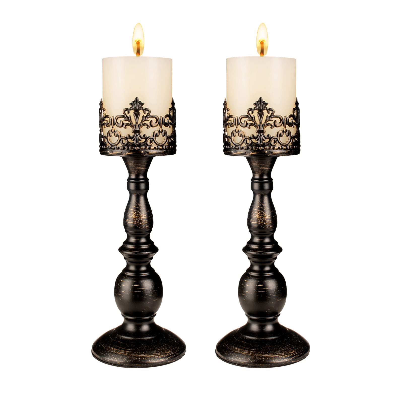 OMOMMD - Distressed Black 2pcs a  Gothic Skeleton Crown Candle Holders Set Tall Iron Decorative T...