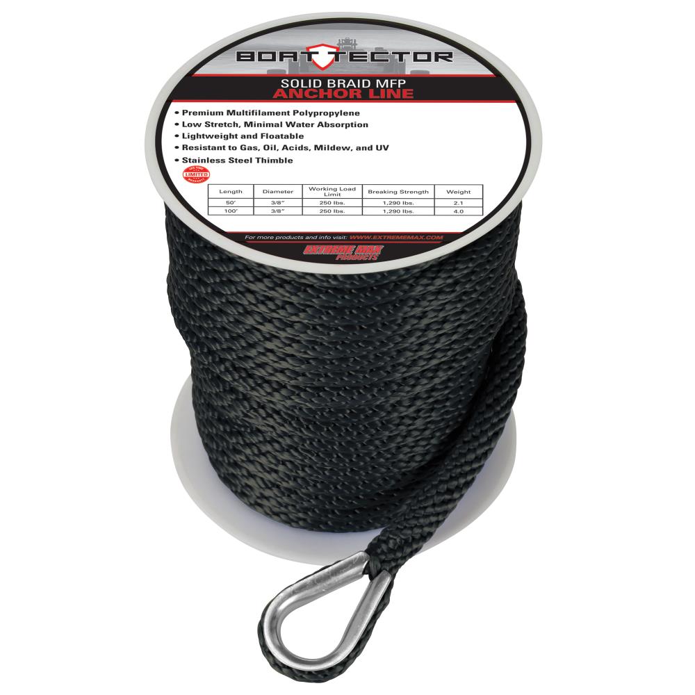 Extreme Max 3006.2294 BoatTector Twisted Nylon Anchor Line with Thimble White 3/8 x 150 