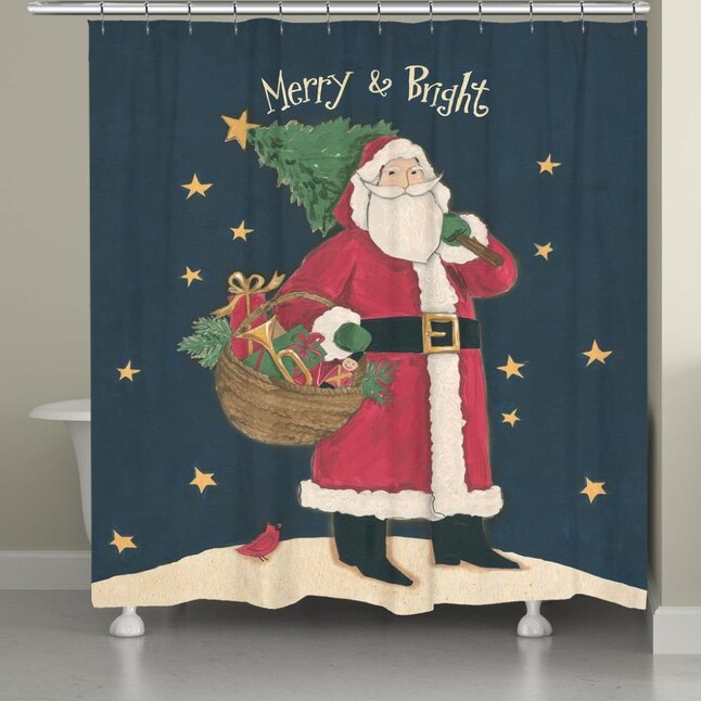 Graphic Print Polyester Shower Curtain, Santa Shower Curtain Liner