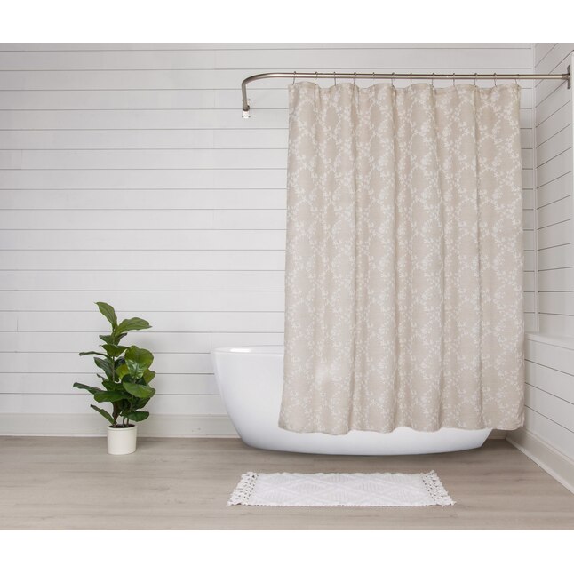 Polyester Beige Fl Shower Liner, Beige Cloth Shower Curtain Liner
