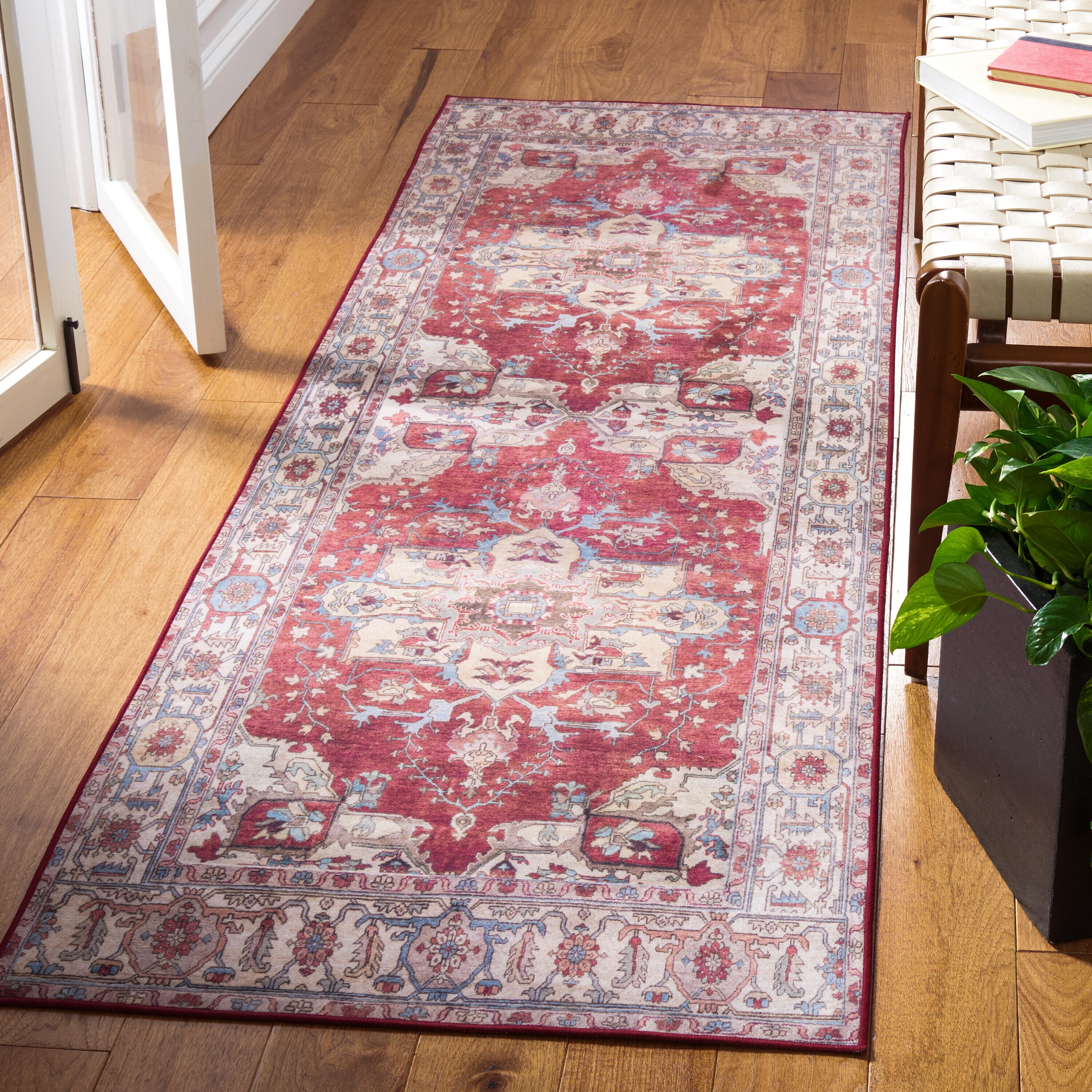 Safavieh TSN106Q-210 Tucson 3 x 10 (ft) Loomed Polyester Red/Beige Rectangular Indoor Border Machine washable Runner rug