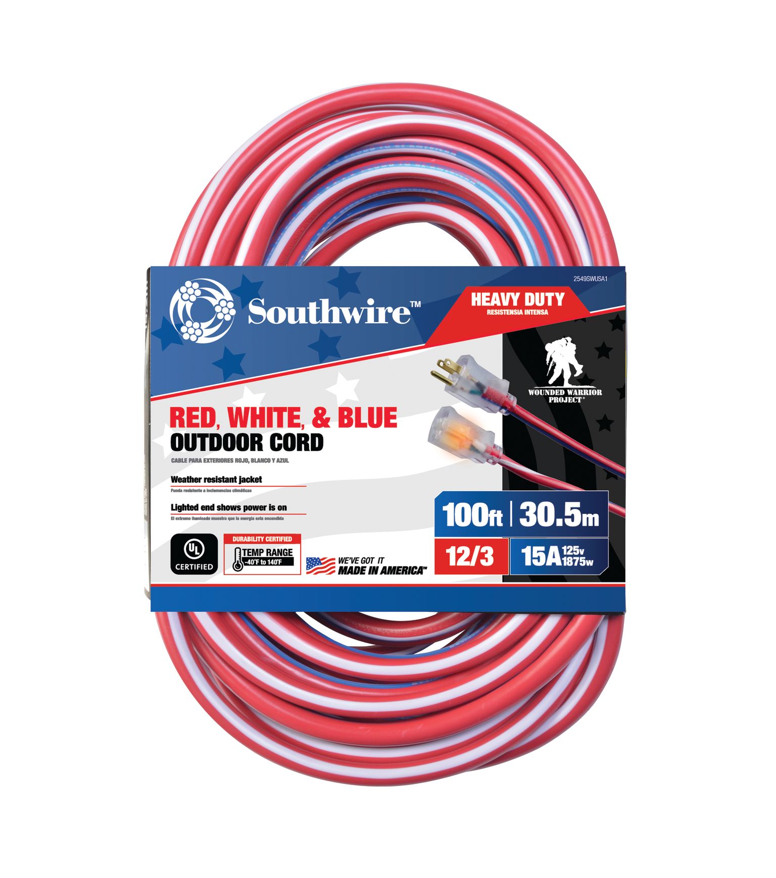 Southwire 100-ft 12/3-Prong Outdoor Sjtw Heavy Duty Lighted