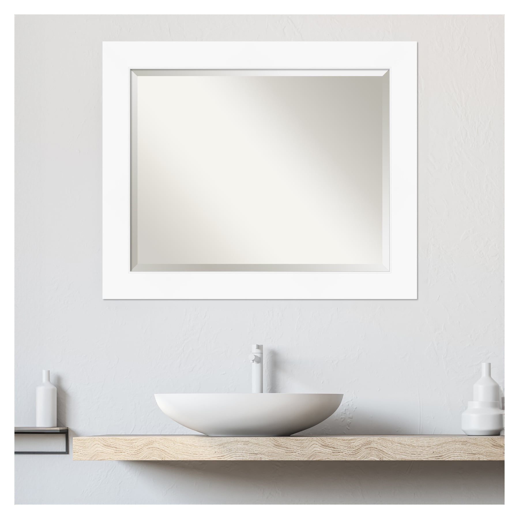 Cabinet White Beveled Bathroom Wall Mirror 33x27