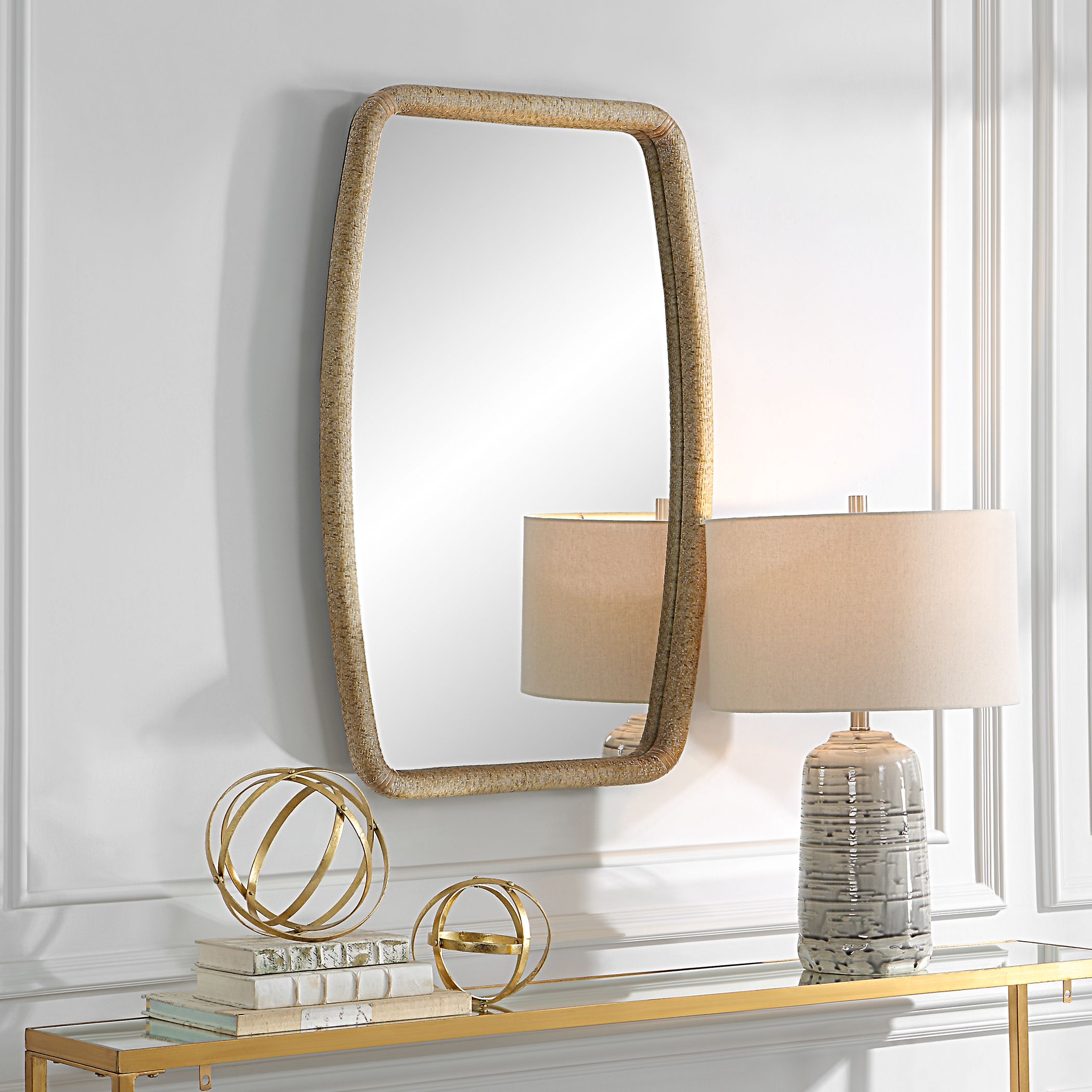 Commerce Street 09831 23.75-Inches W x 36.25-Inches H Arch Rattan Framed Wall Mirror