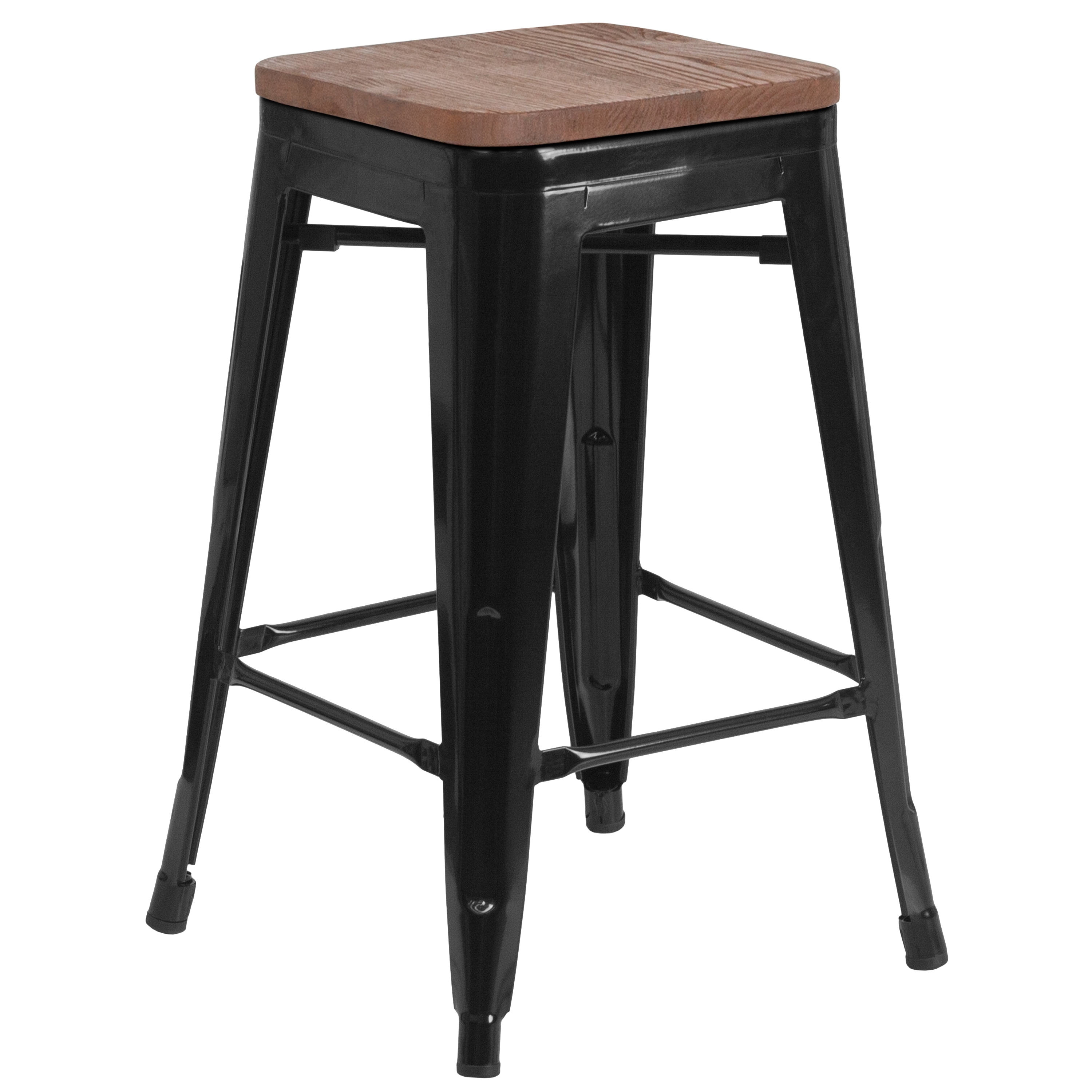 Flash Furniture 889142500032 Black 24.0-in H Counter height Square seat Stackable Metal Bar Stool