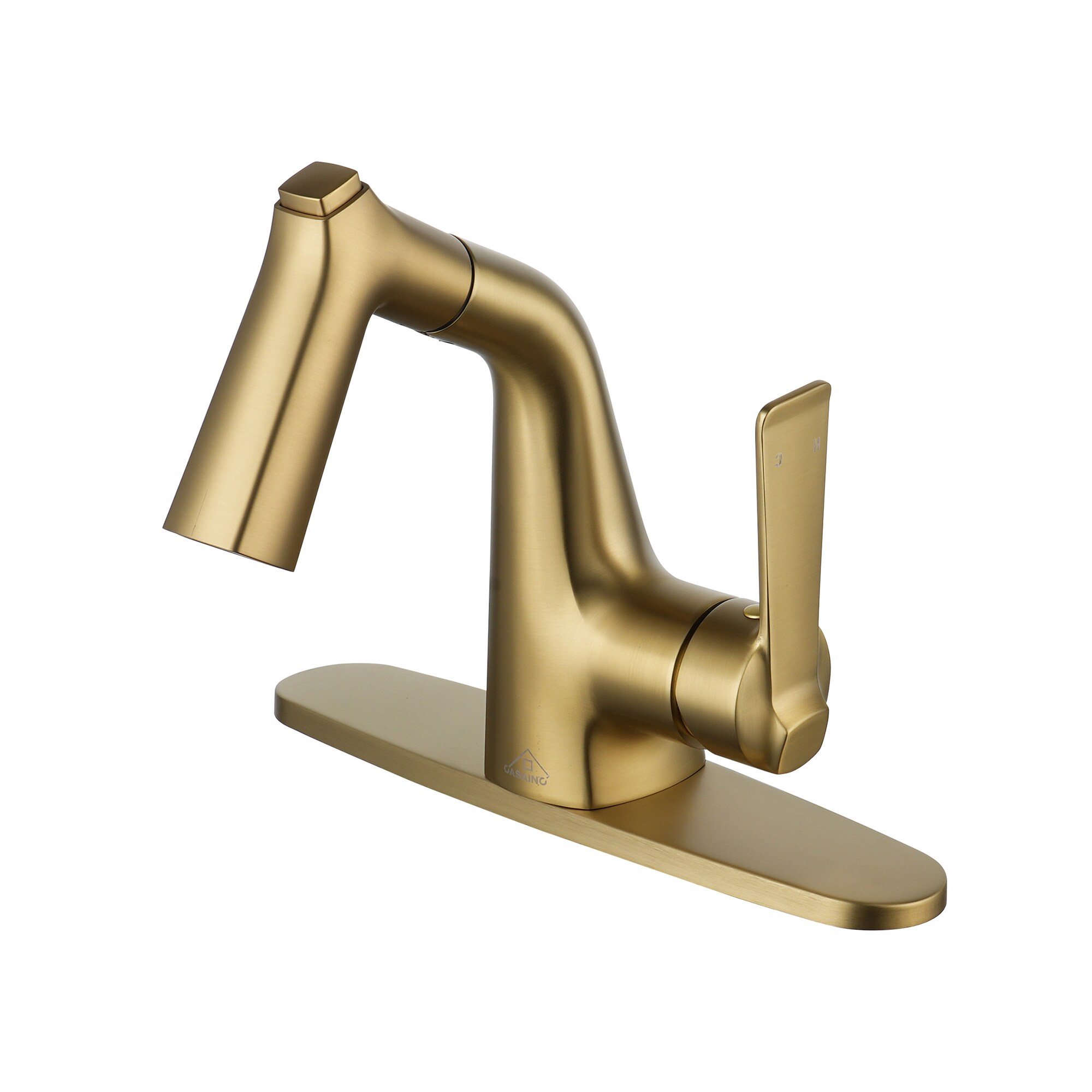 Casainc Brushed Gold Single Hole 1 Handle Swivel Pull Down Bathroom Sink Faucet With Deck Plate