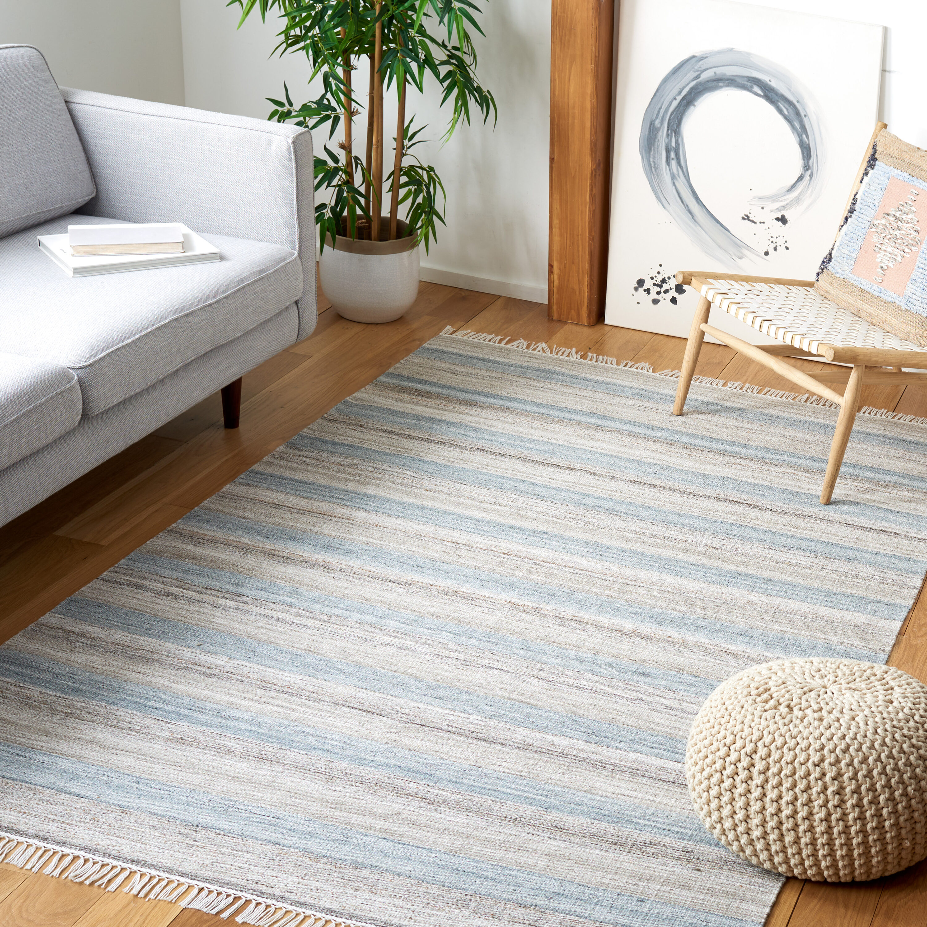  Striped Kilim 107 Gray/Beige Contemporary 5ft x 8ft Medium Rectangle Rug