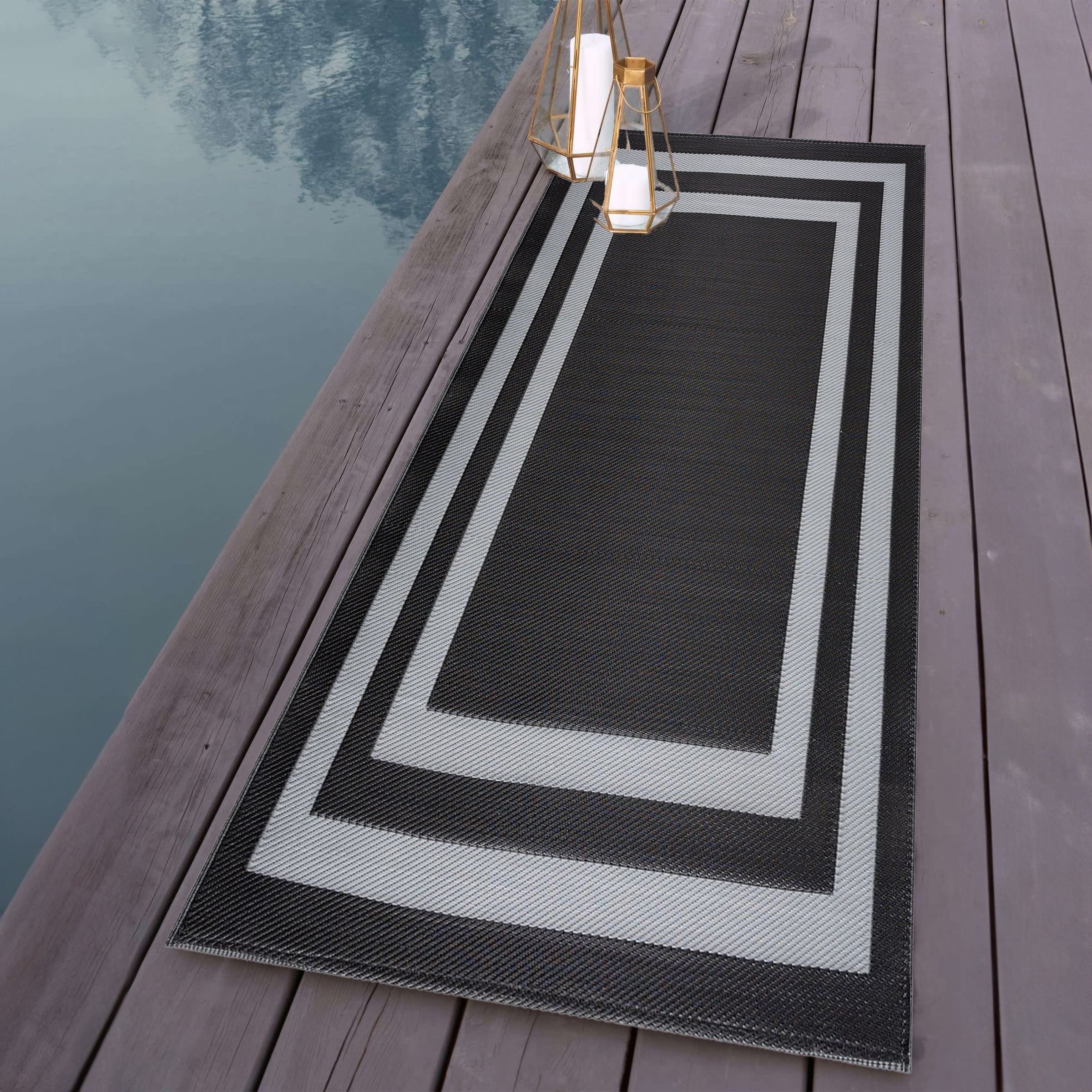 Playa Rug PLY-R-PRS-BG-2X6 2 x 6 (ft) Knotted Polypropylene Paris-BlackGray Rectangular Indoor/Outdoor Geometric Area rug