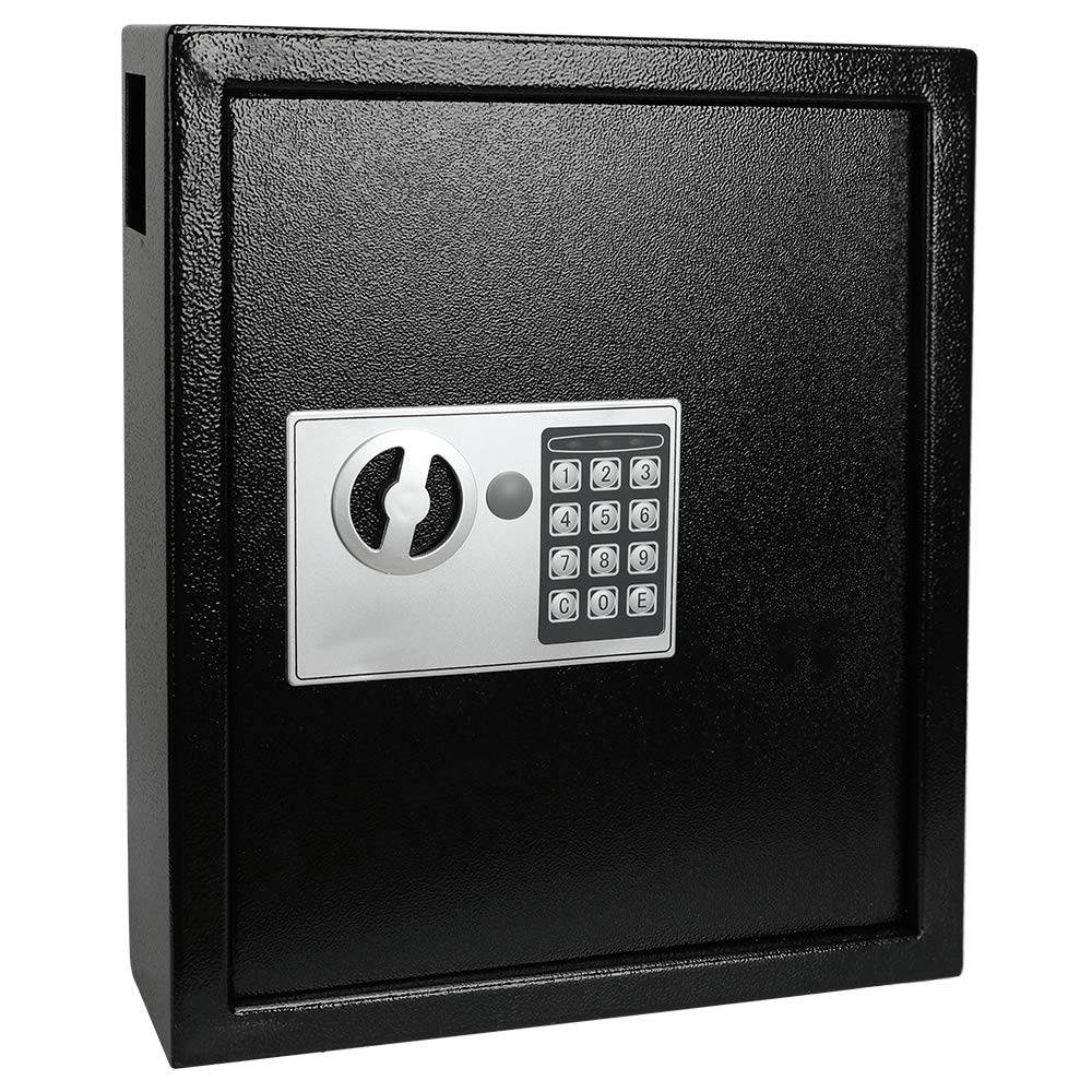 Misopily  Digital Key Safe Lock Box Wall Mount Large Heavy Duty Steel Security Cabinet for 40 Keys with Combination Lock and Key Drop Slot Black